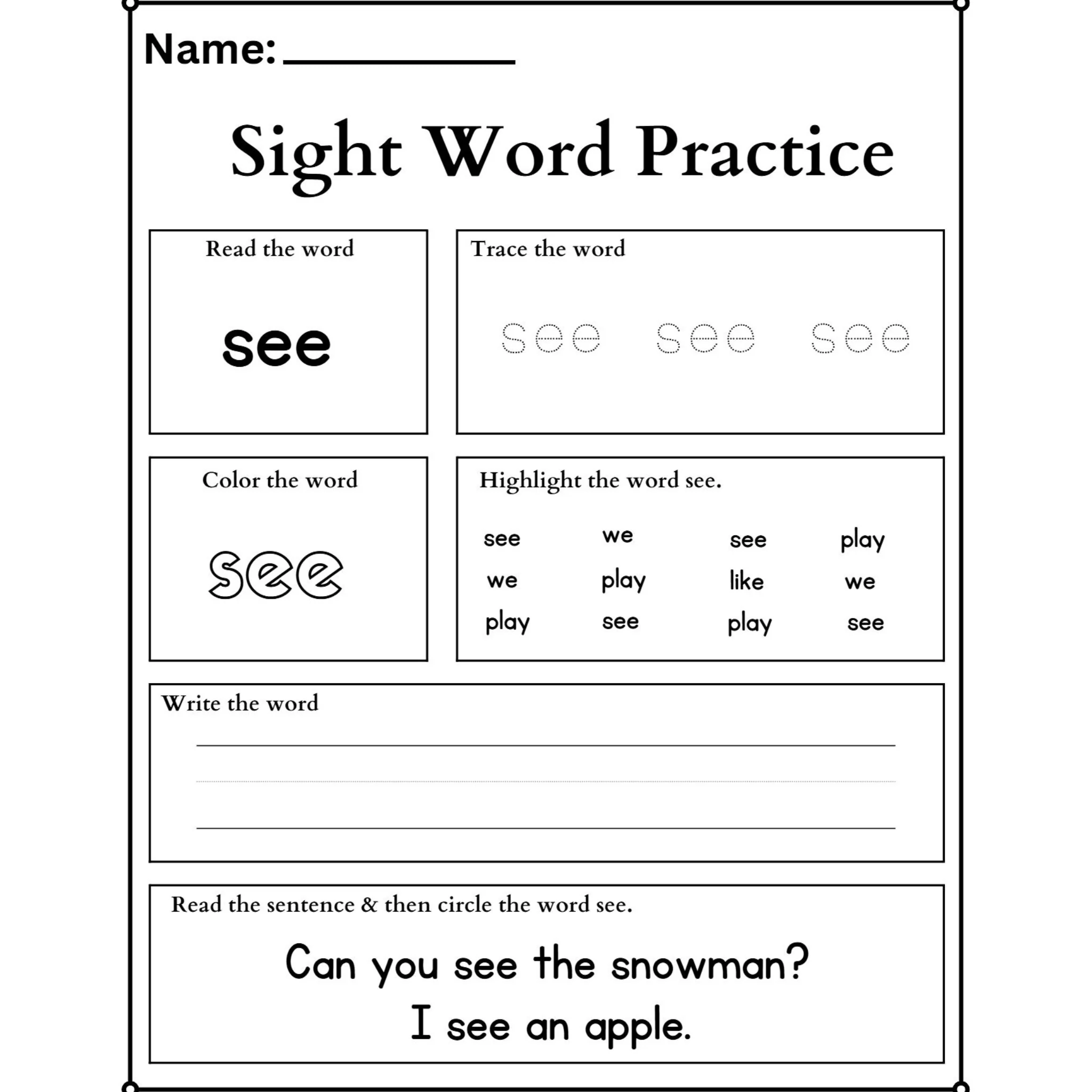 Sight Word Practice Tracing Worksheets - Image 2