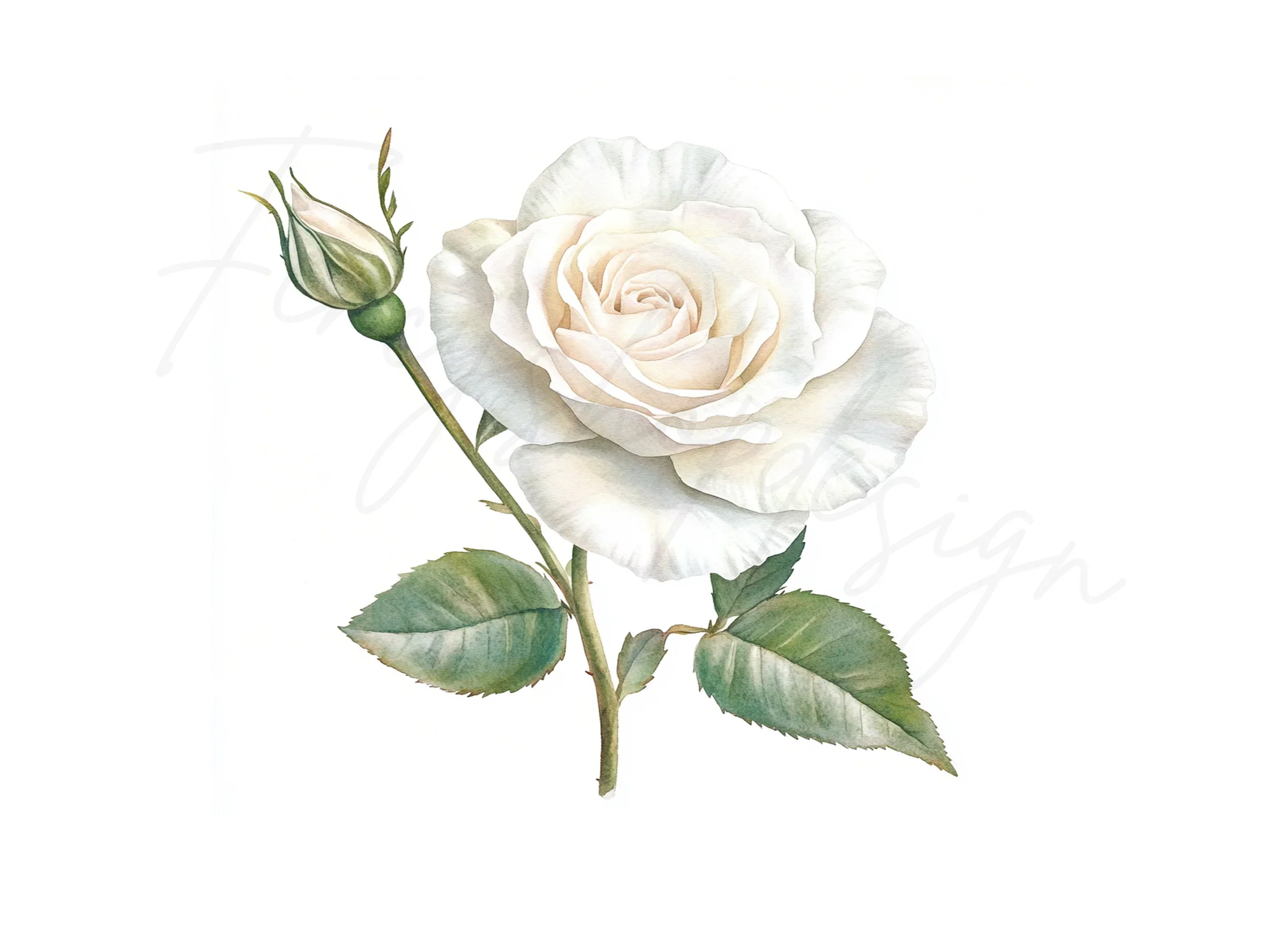 Single White Rose with Bud Clipart Bundle - Image 3
