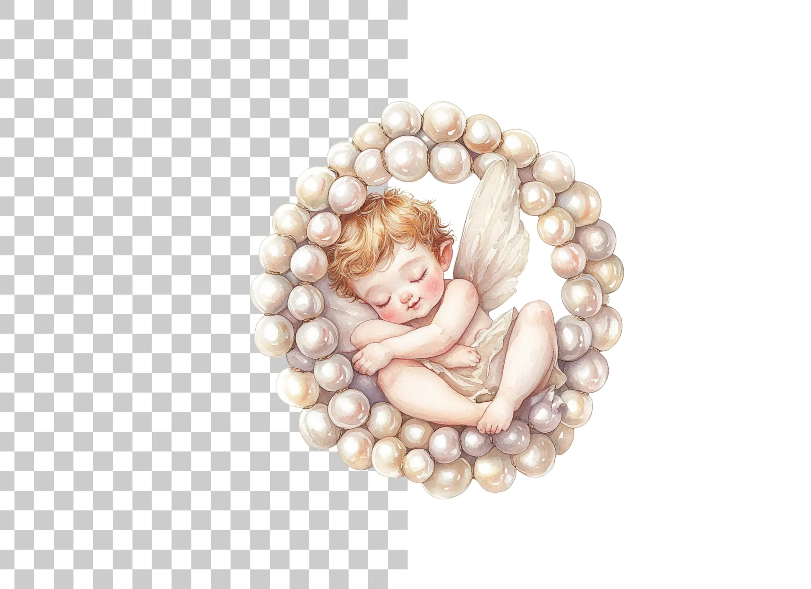Sleeping Angel Babies with Pearls Clipart Bundle - Image 6
