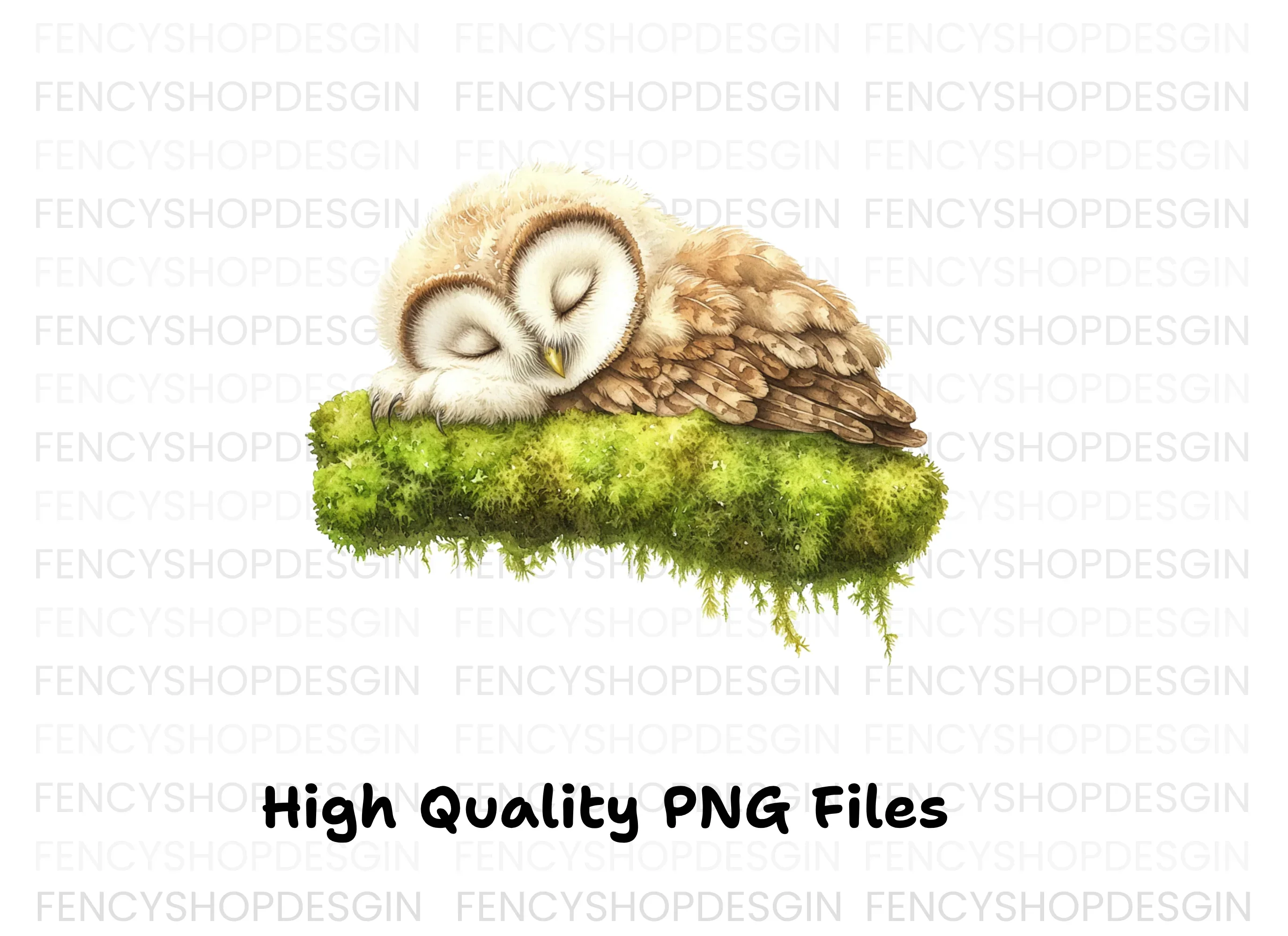 Sleeping Baby Owls on Moss Clipart Bundle - Image 3