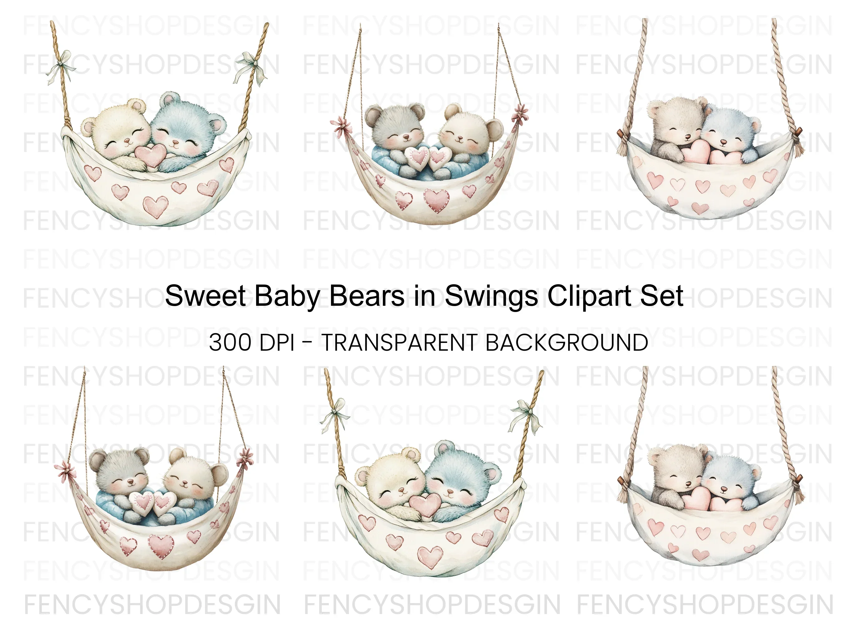 Sleeping Bear Couples in Hammocks Clipart Bundle