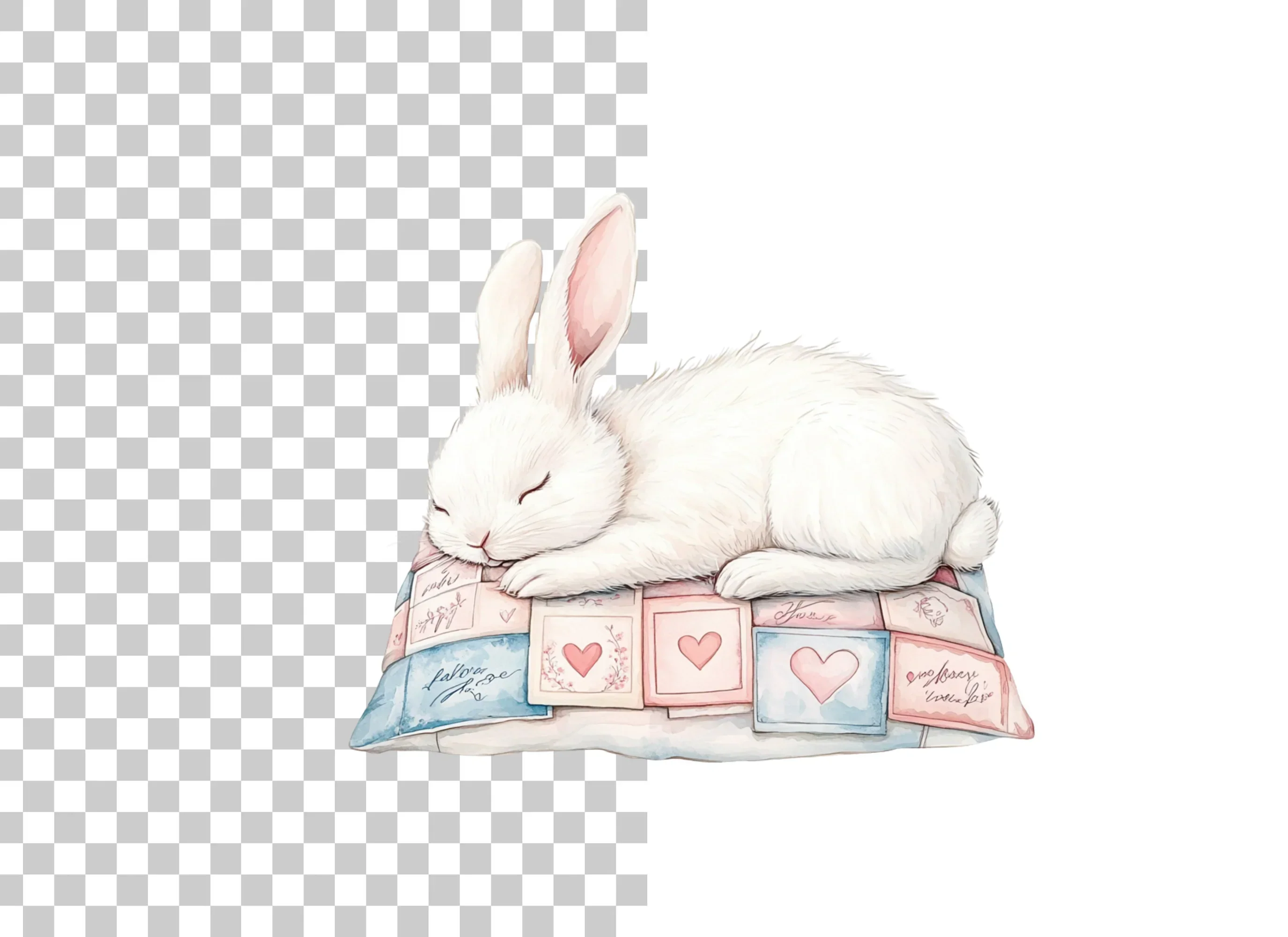 Sleeping Bunnies on Love Letter Pillows Clipart Bundle - Image 2