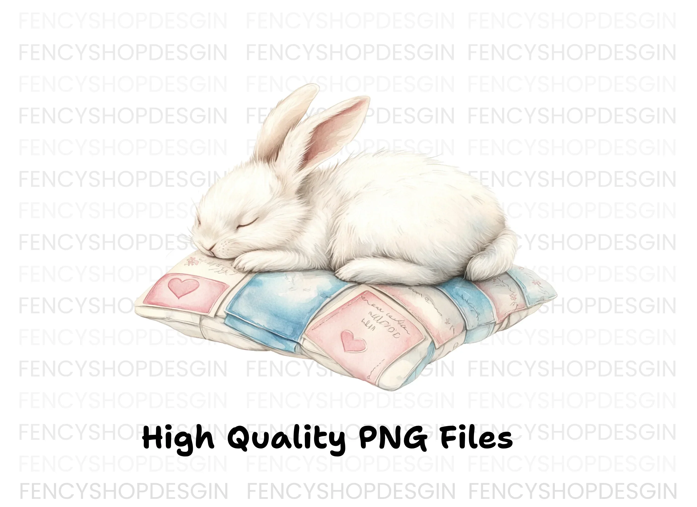 Sleeping Bunnies on Love Letter Pillows Clipart Bundle - Image 3