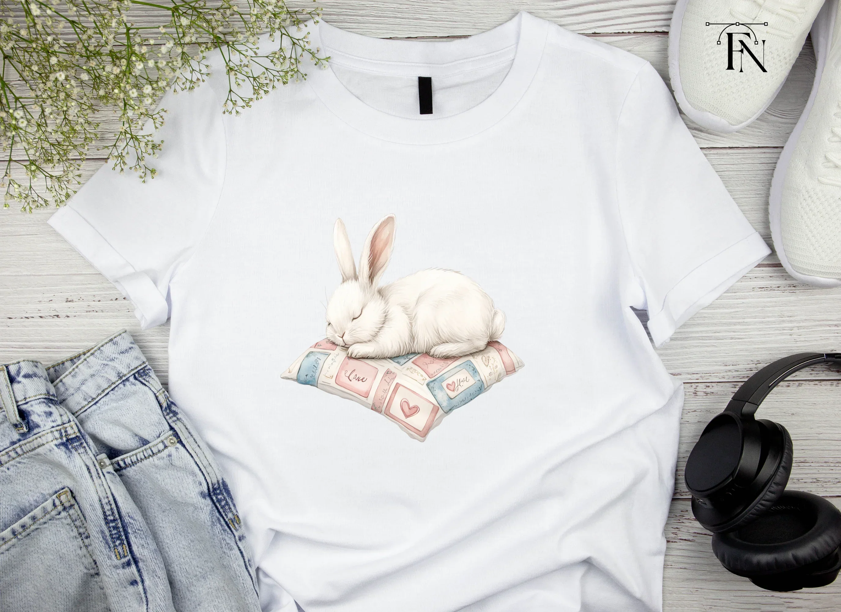 Sleeping Bunnies on Love Letter Pillows Clipart Bundle - Image 4