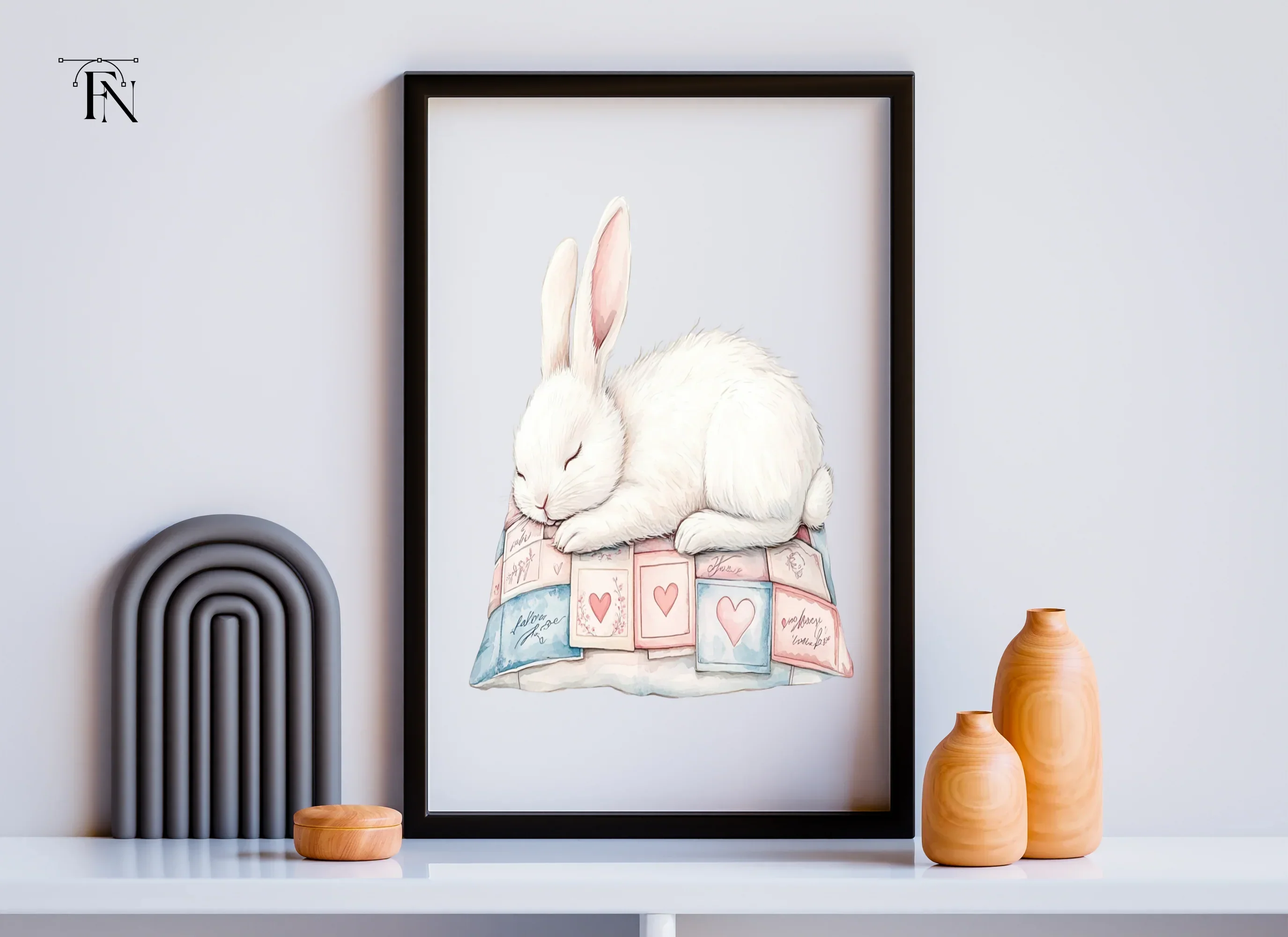 Sleeping Bunnies on Love Letter Pillows Clipart Bundle - Image 6