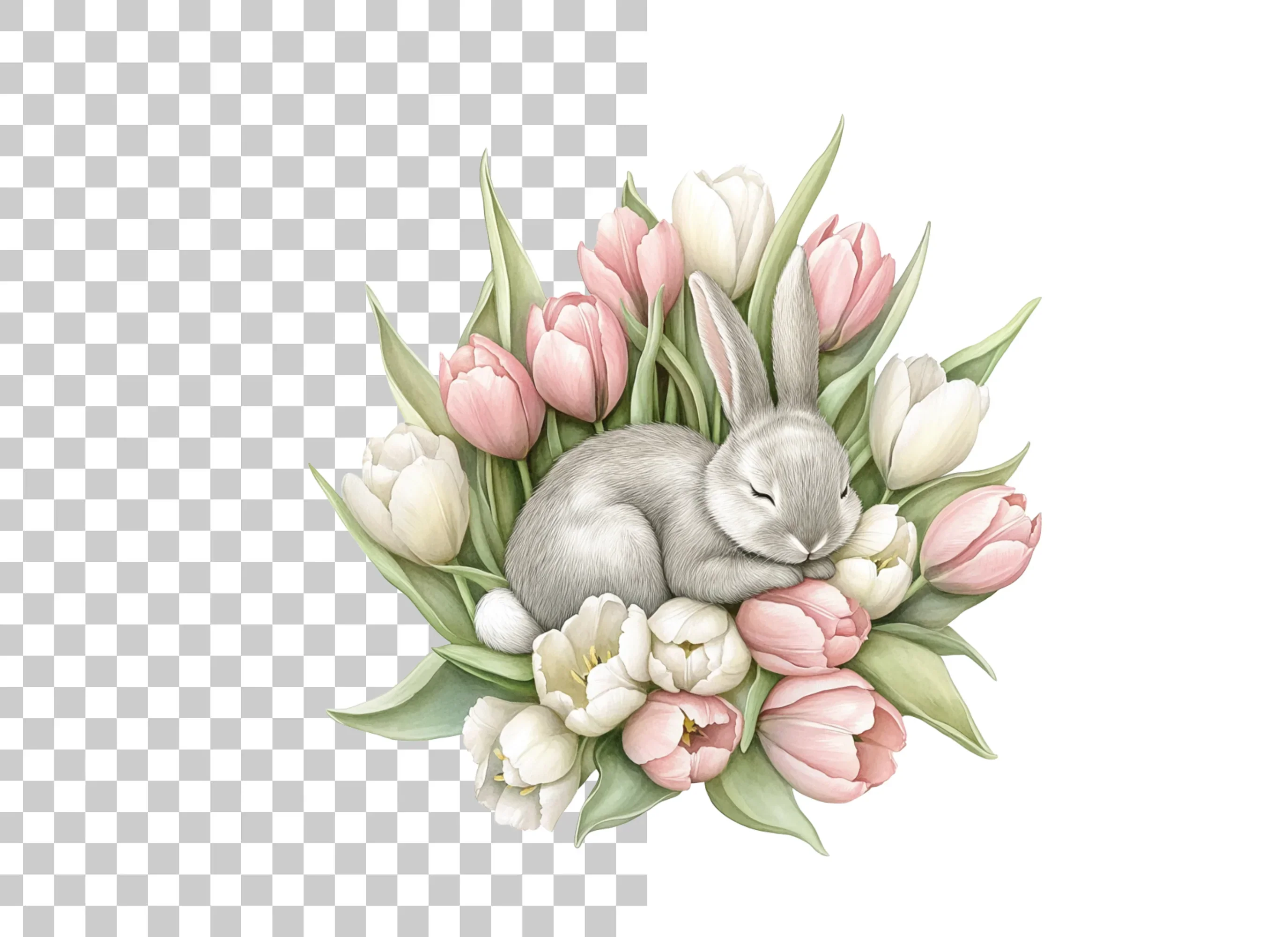 Sleeping Bunny in Tulip Bouquet Clipart Bundle - Image 2
