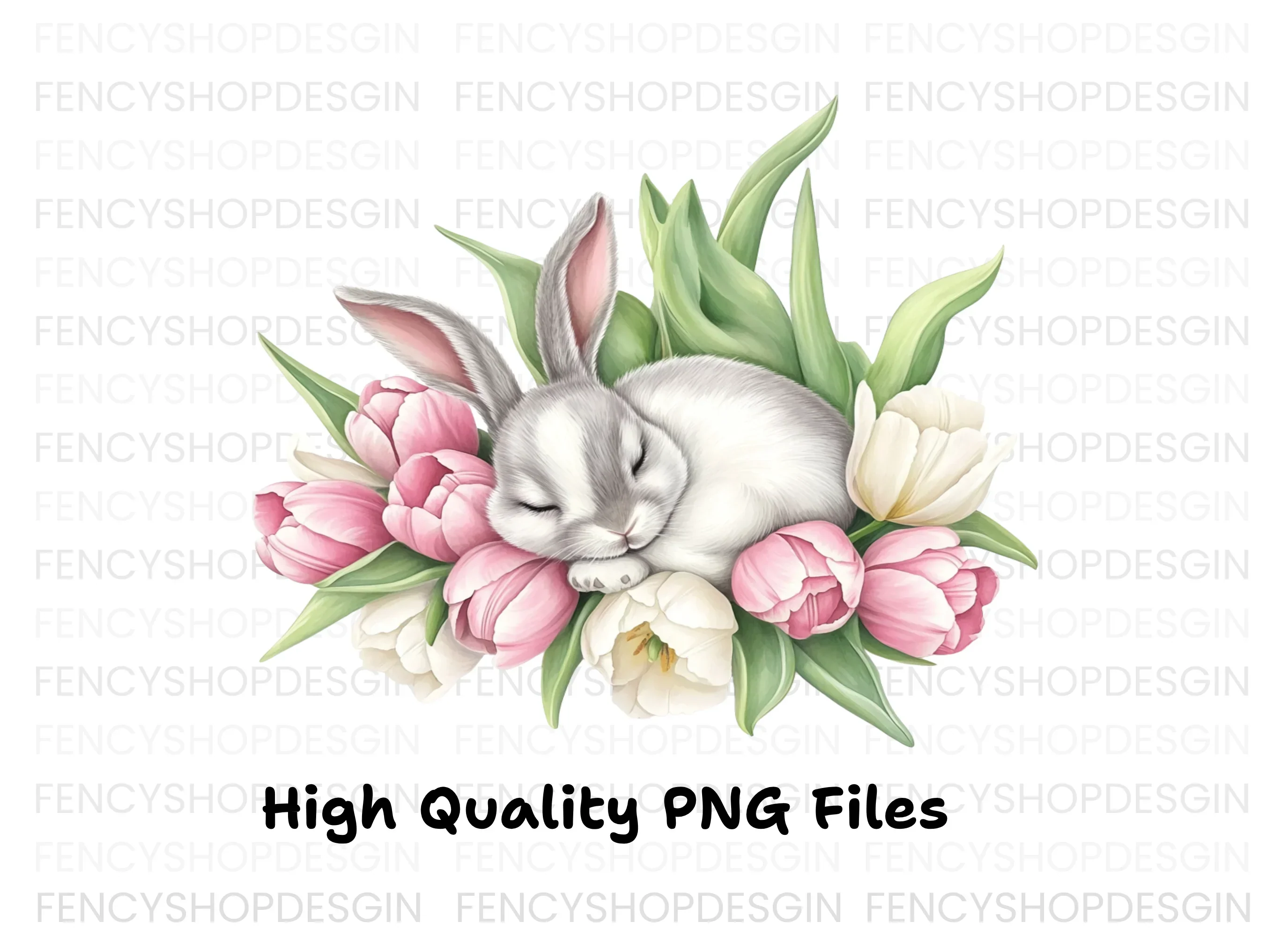 Sleeping Bunny in Tulip Bouquet Clipart Bundle - Image 3