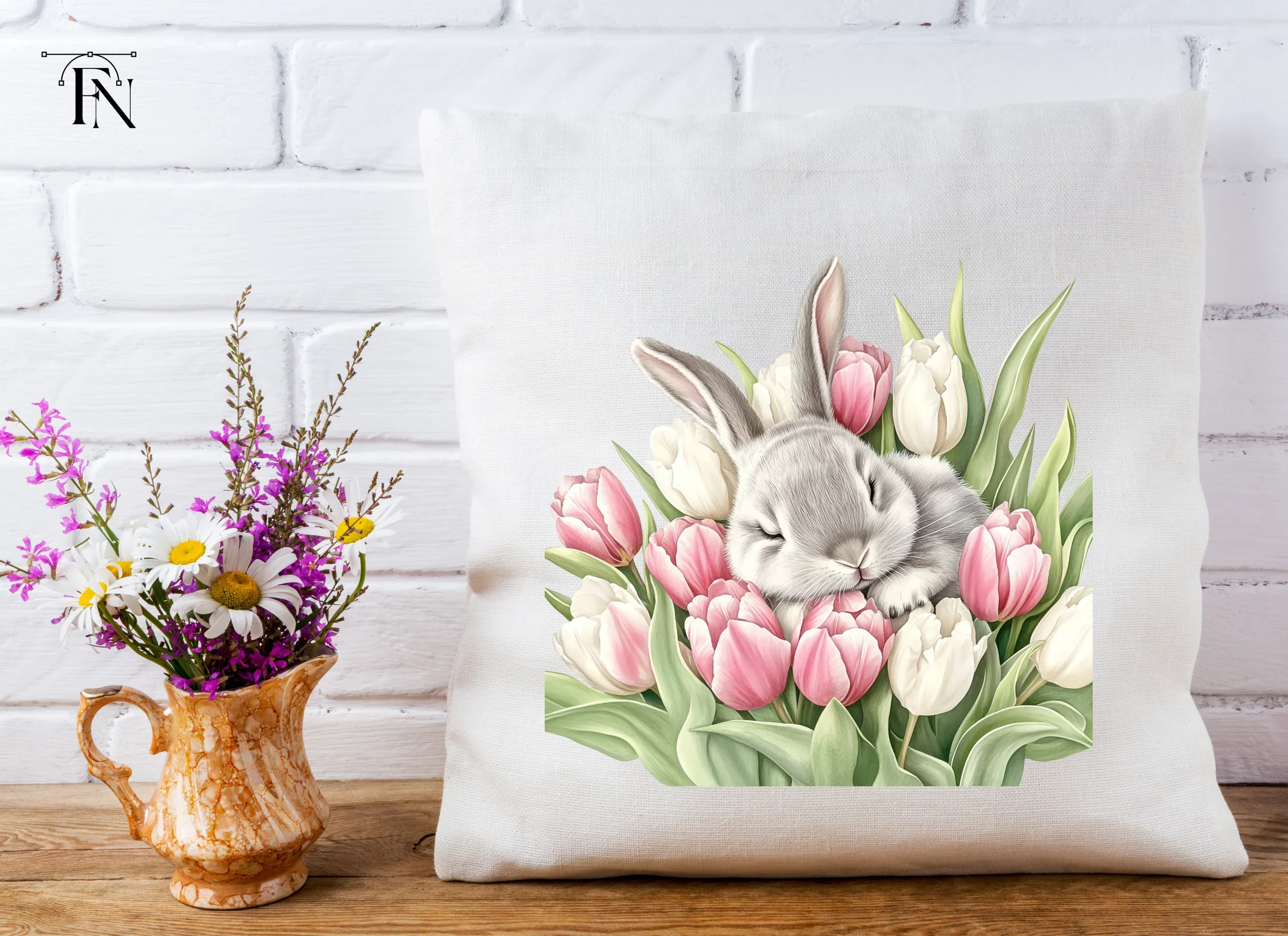 Sleeping Bunny in Tulip Bouquet Clipart Bundle - Image 5