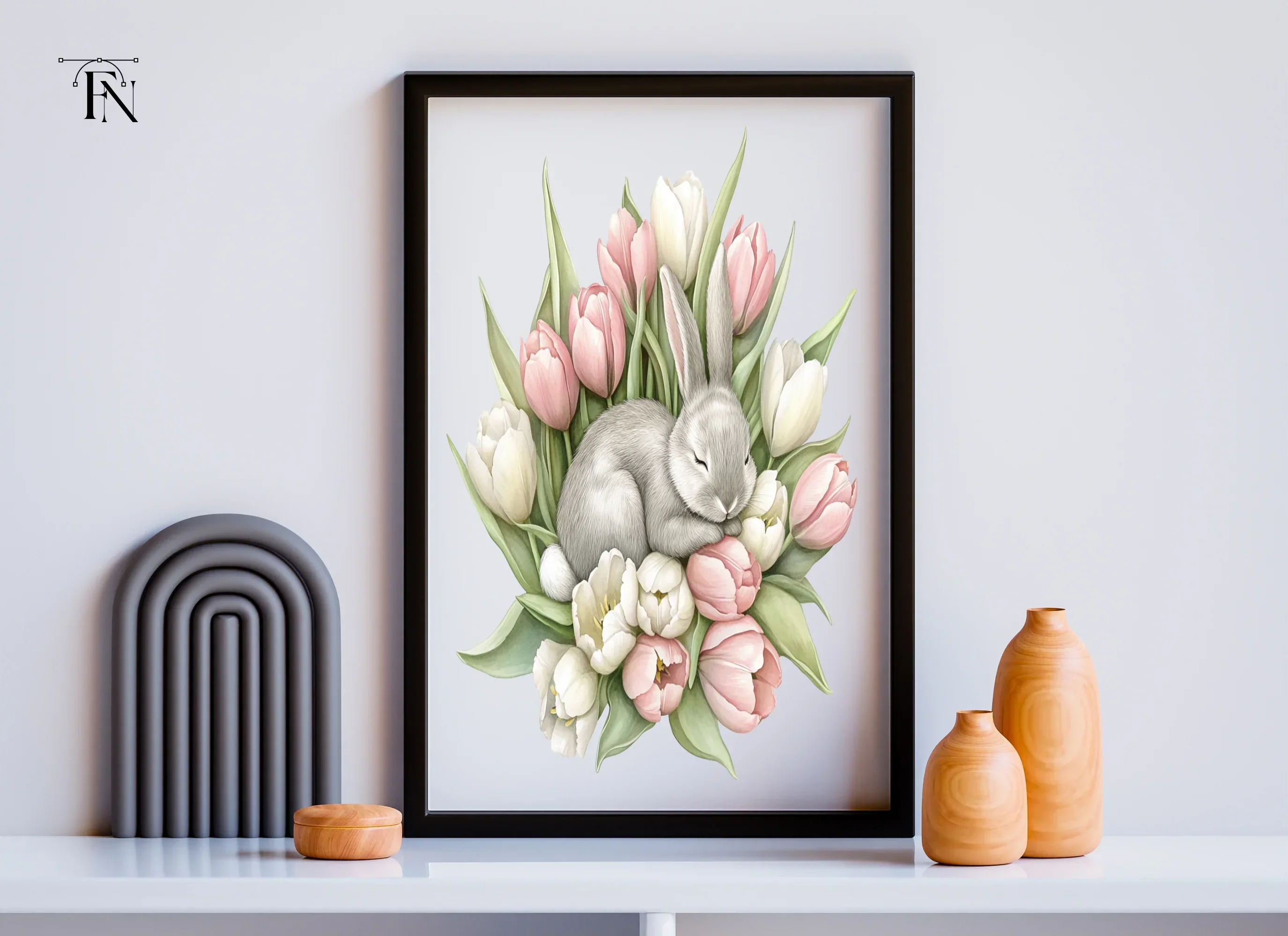 Sleeping Bunny in Tulip Bouquet Clipart Bundle - Image 6