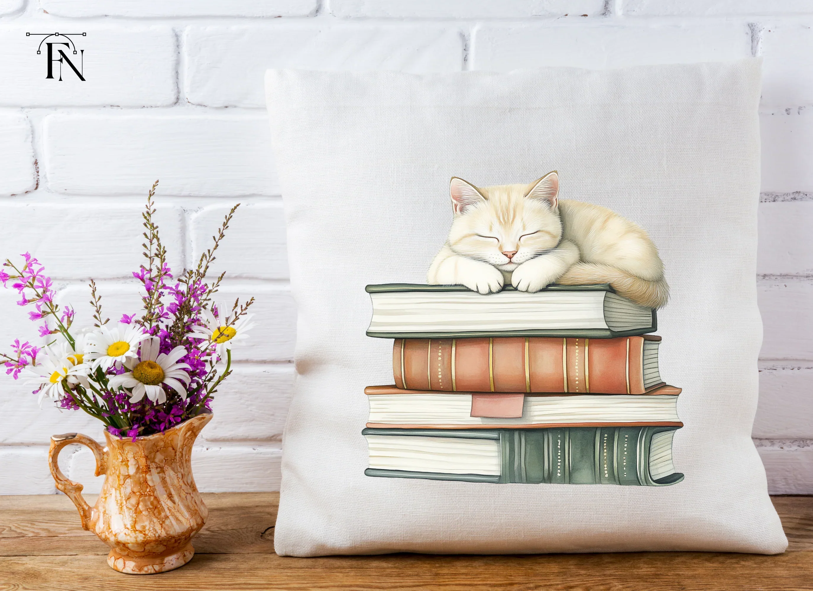 Sleeping Cats on Books Clipart Bundle - Image 3