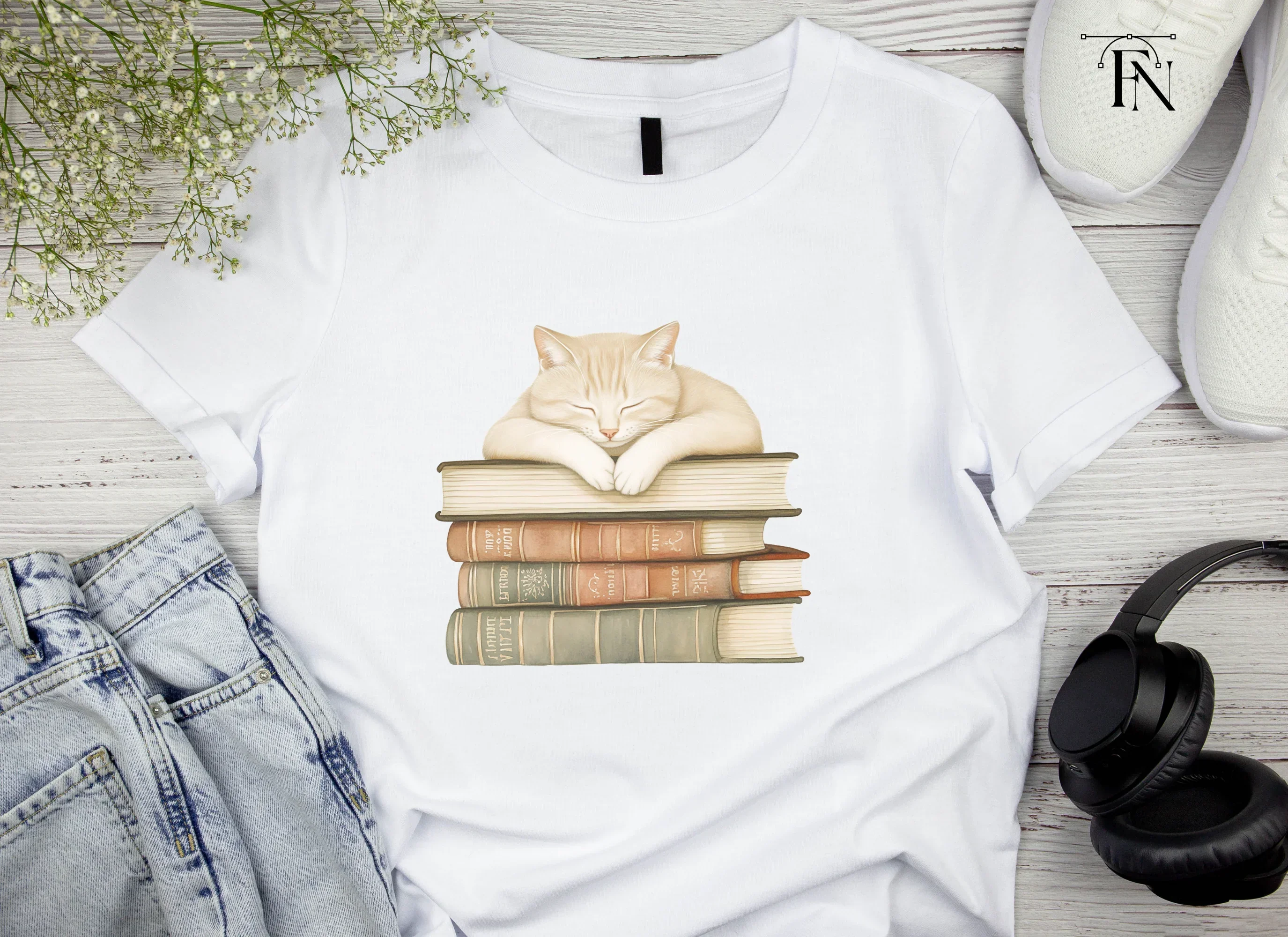 Sleeping Cats on Books Clipart Bundle - Image 5