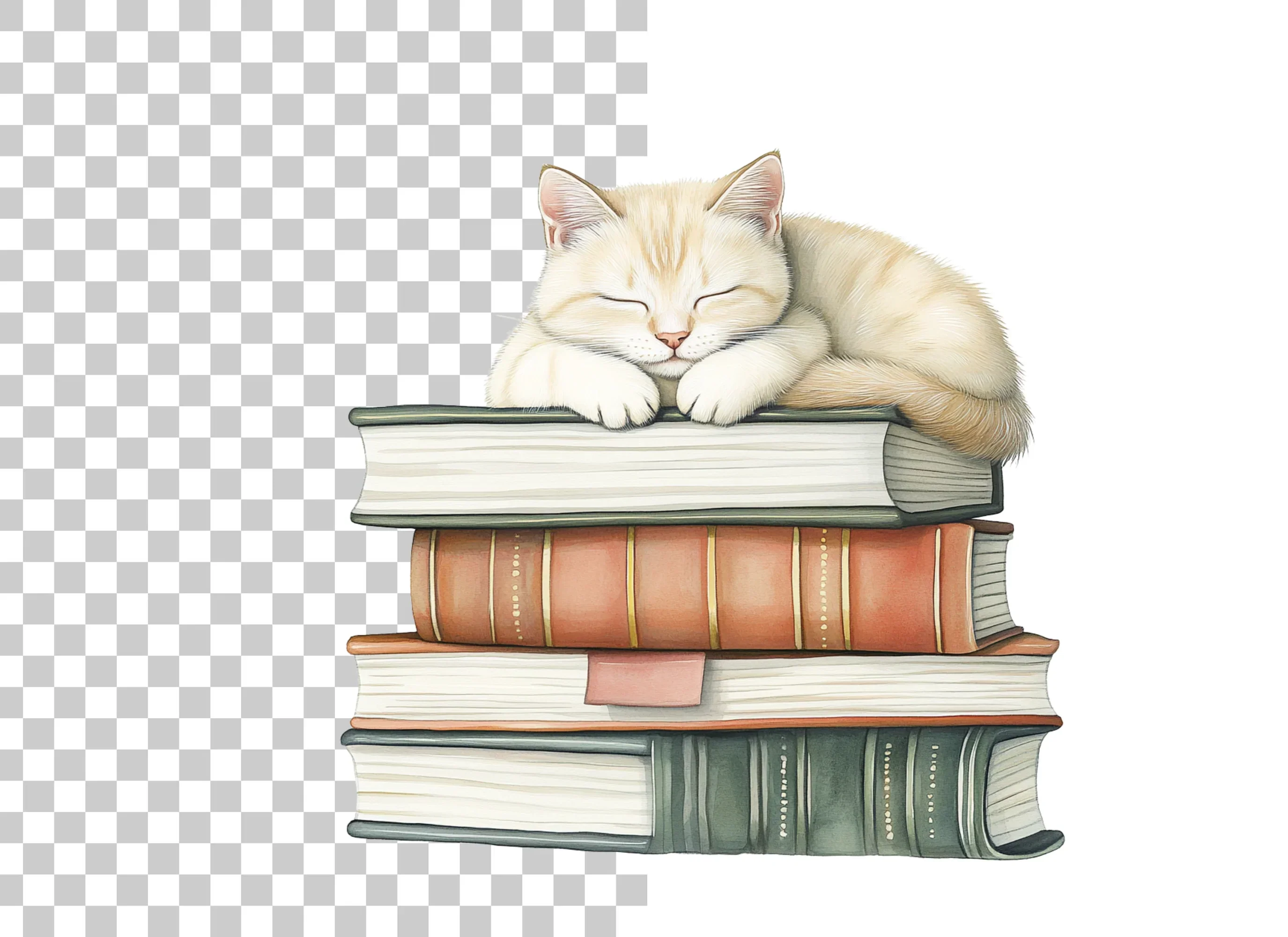 Sleeping Cats on Books Clipart Bundle - Image 6