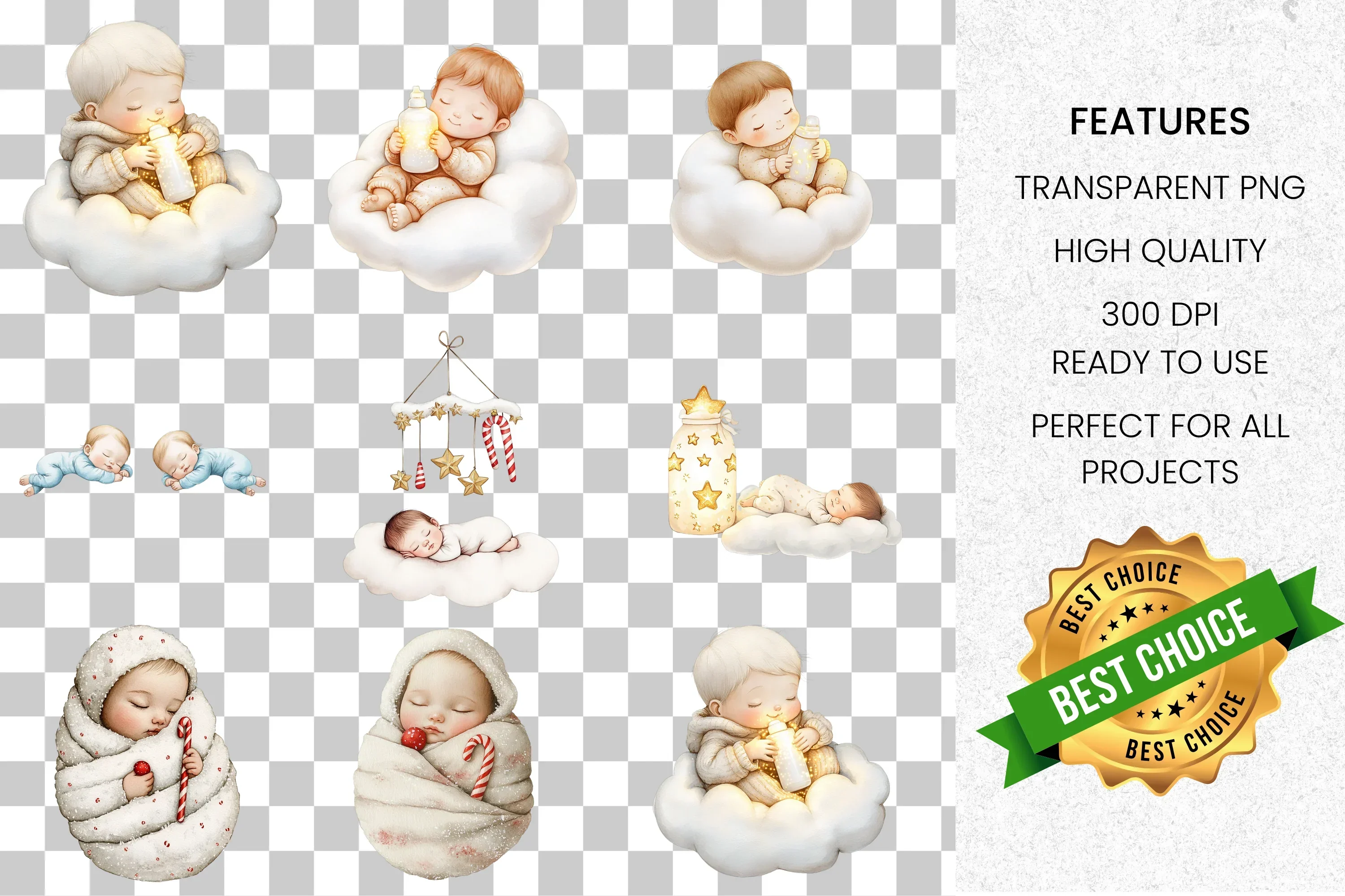 Sleeping Christmas Babies Clipart Bundle - Image 2