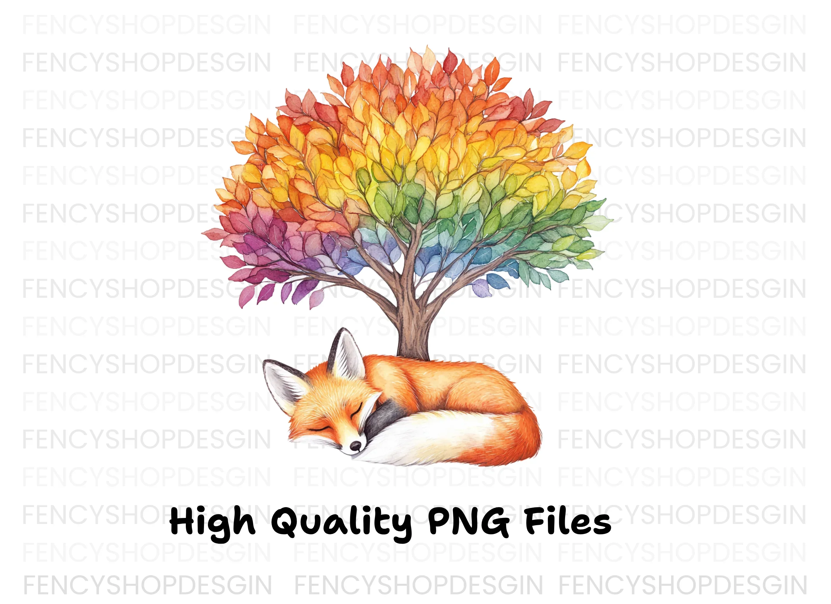 Sleeping Fox Under Rainbow Tree Clipart Bundle - Image 2