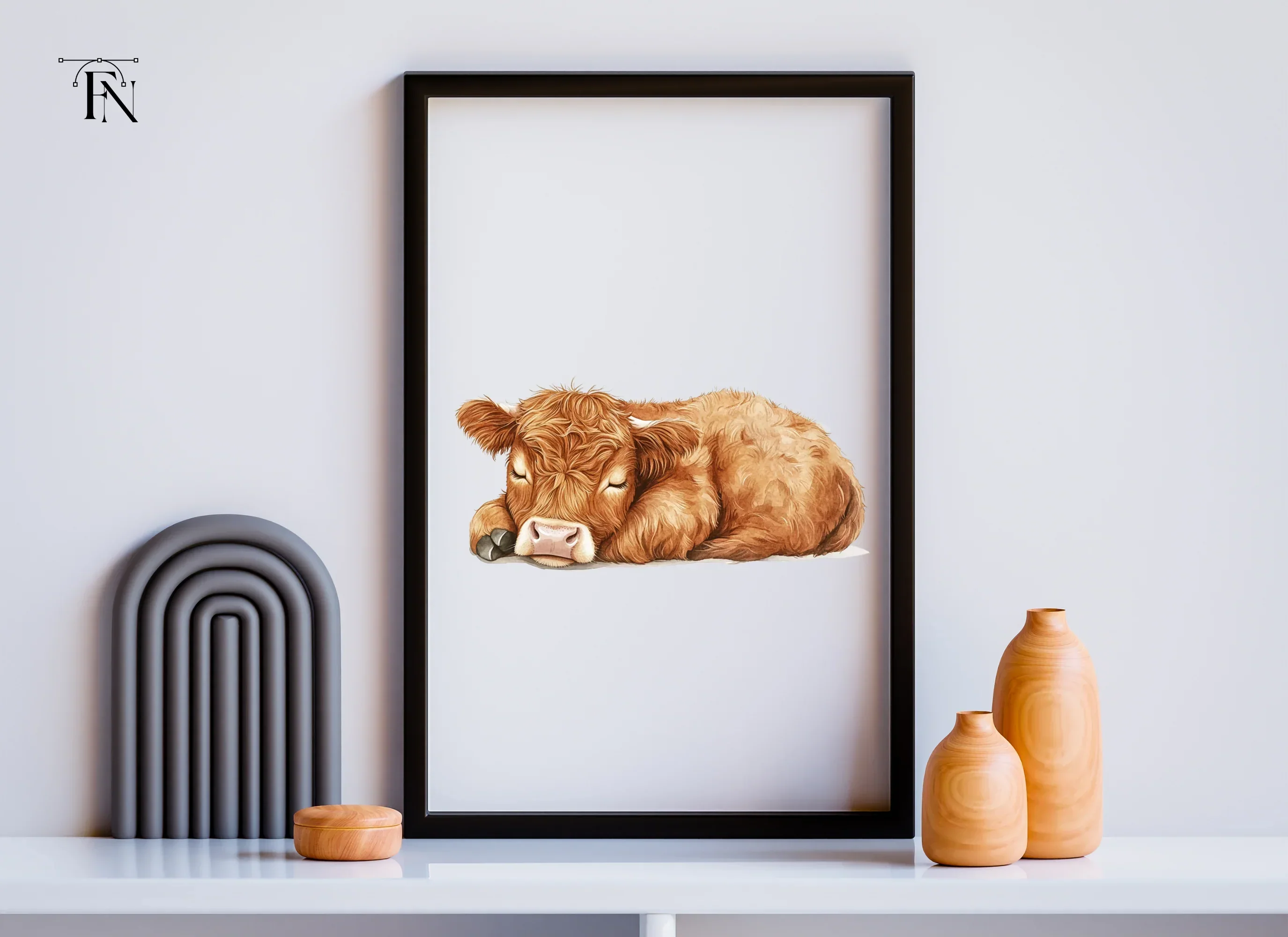 Sleeping Highland Calf Clipart Bundle - Image 6
