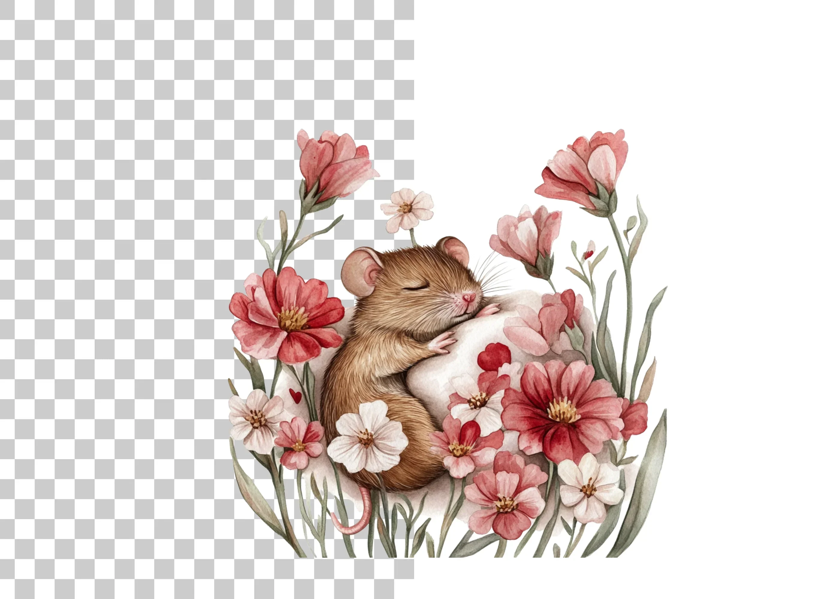 Sleeping Mice with Floral Arrangements Clipart Bundle - Image 2