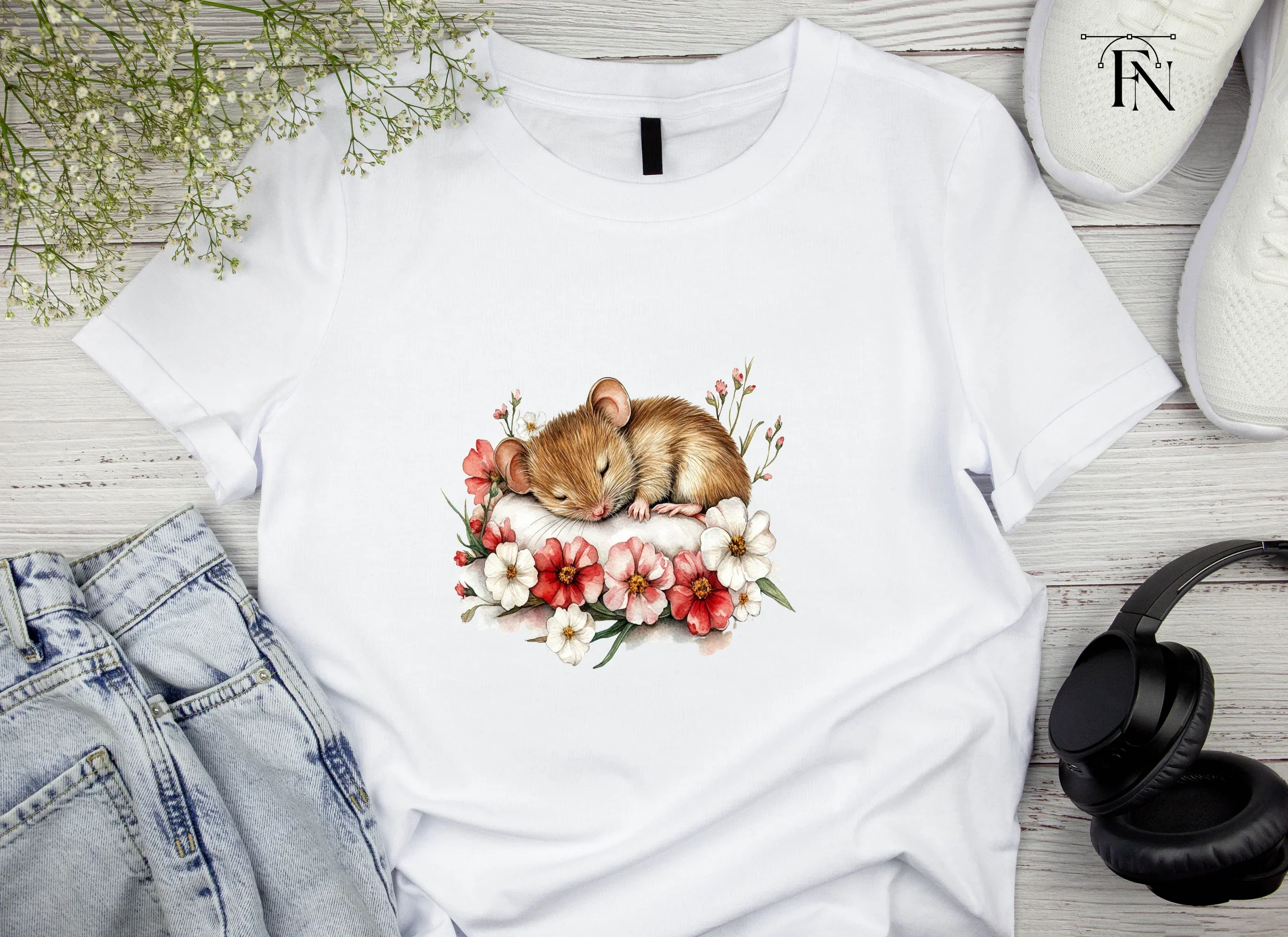 Sleeping Mice with Floral Arrangements Clipart Bundle - Image 4