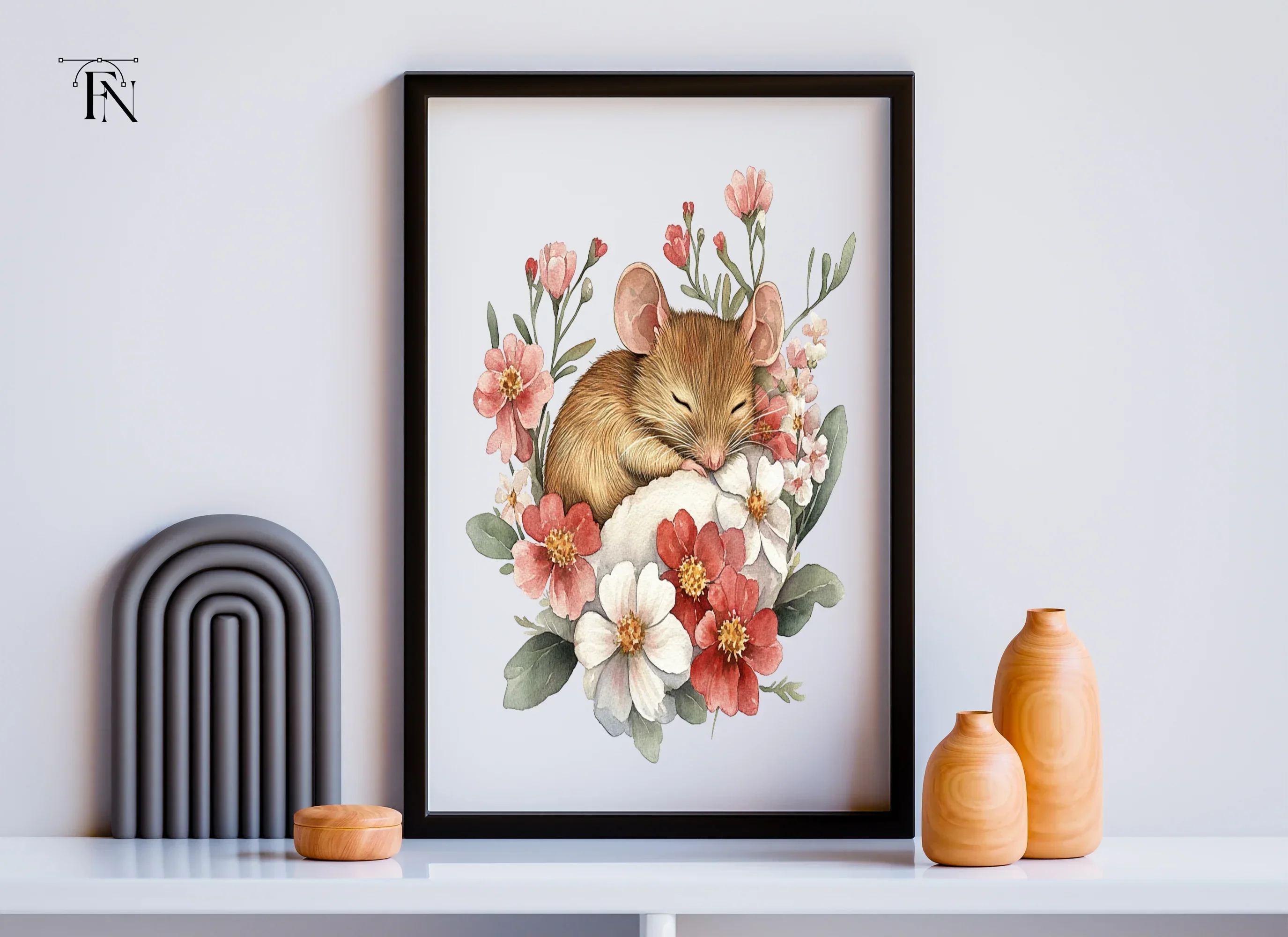 Sleeping Mice with Floral Arrangements Clipart Bundle - Image 6