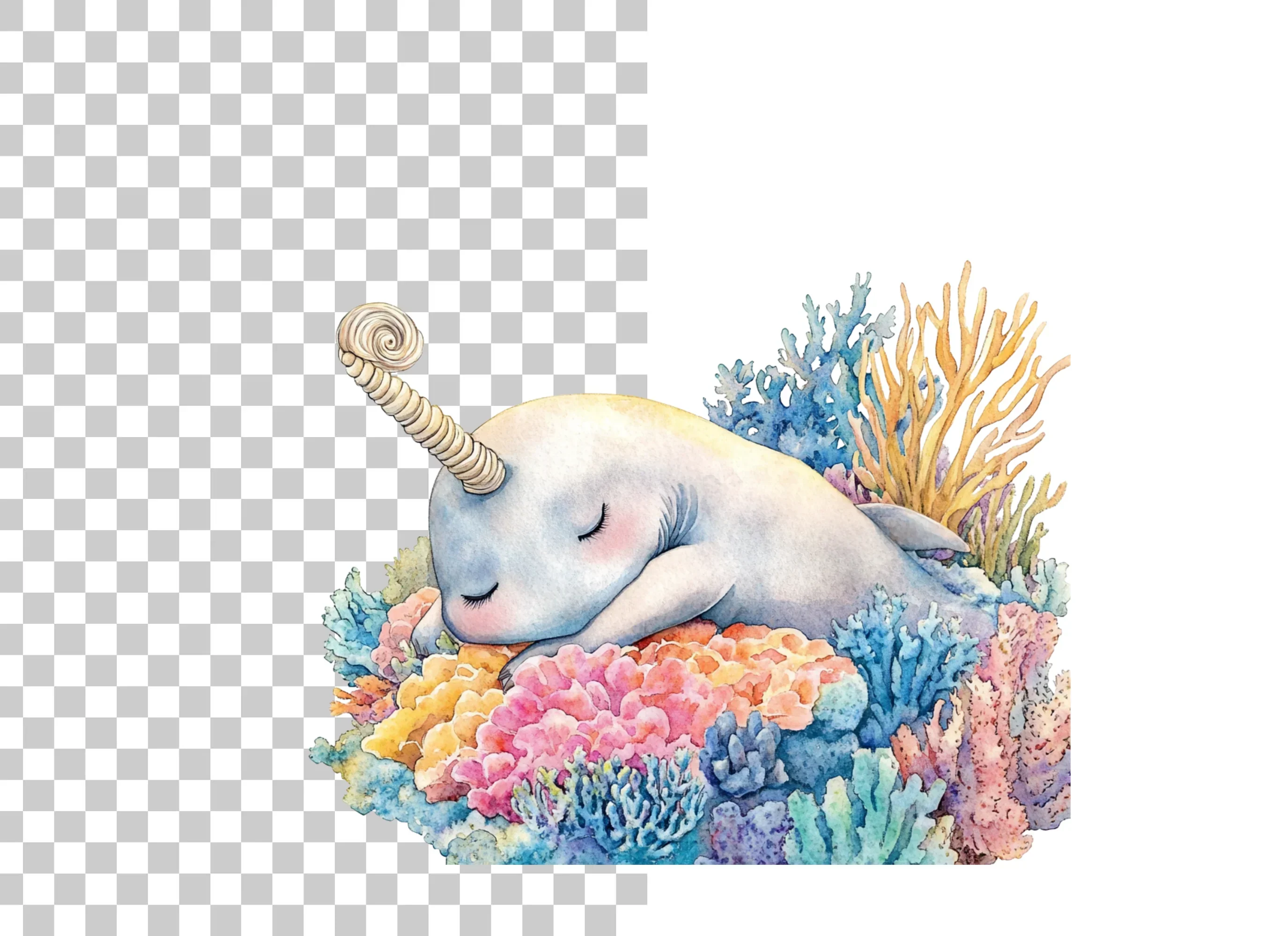 Sleeping Narwhal in Coral Reef Clipart Bundle - Image 2
