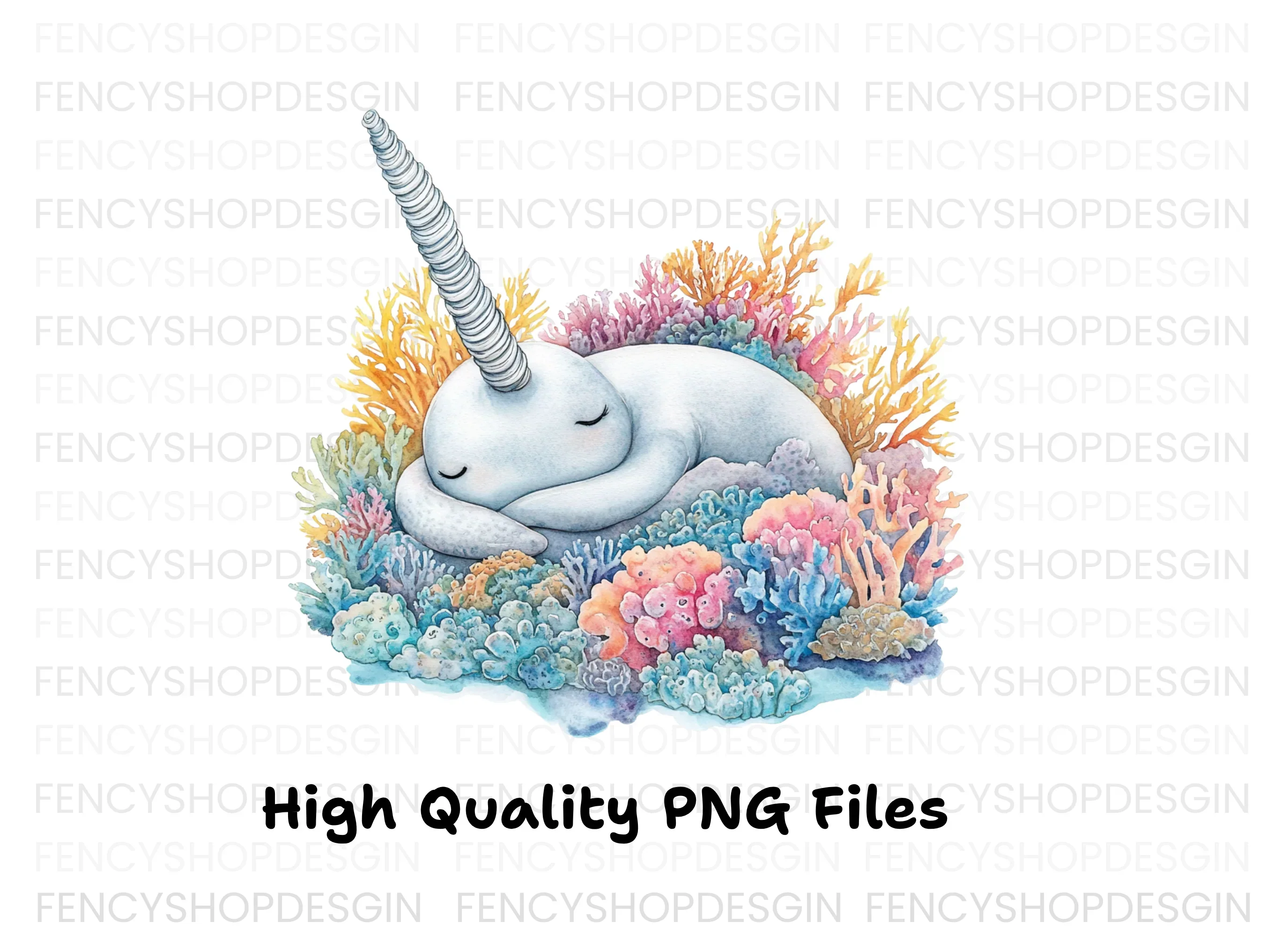 Sleeping Narwhal in Coral Reef Clipart Bundle - Image 3
