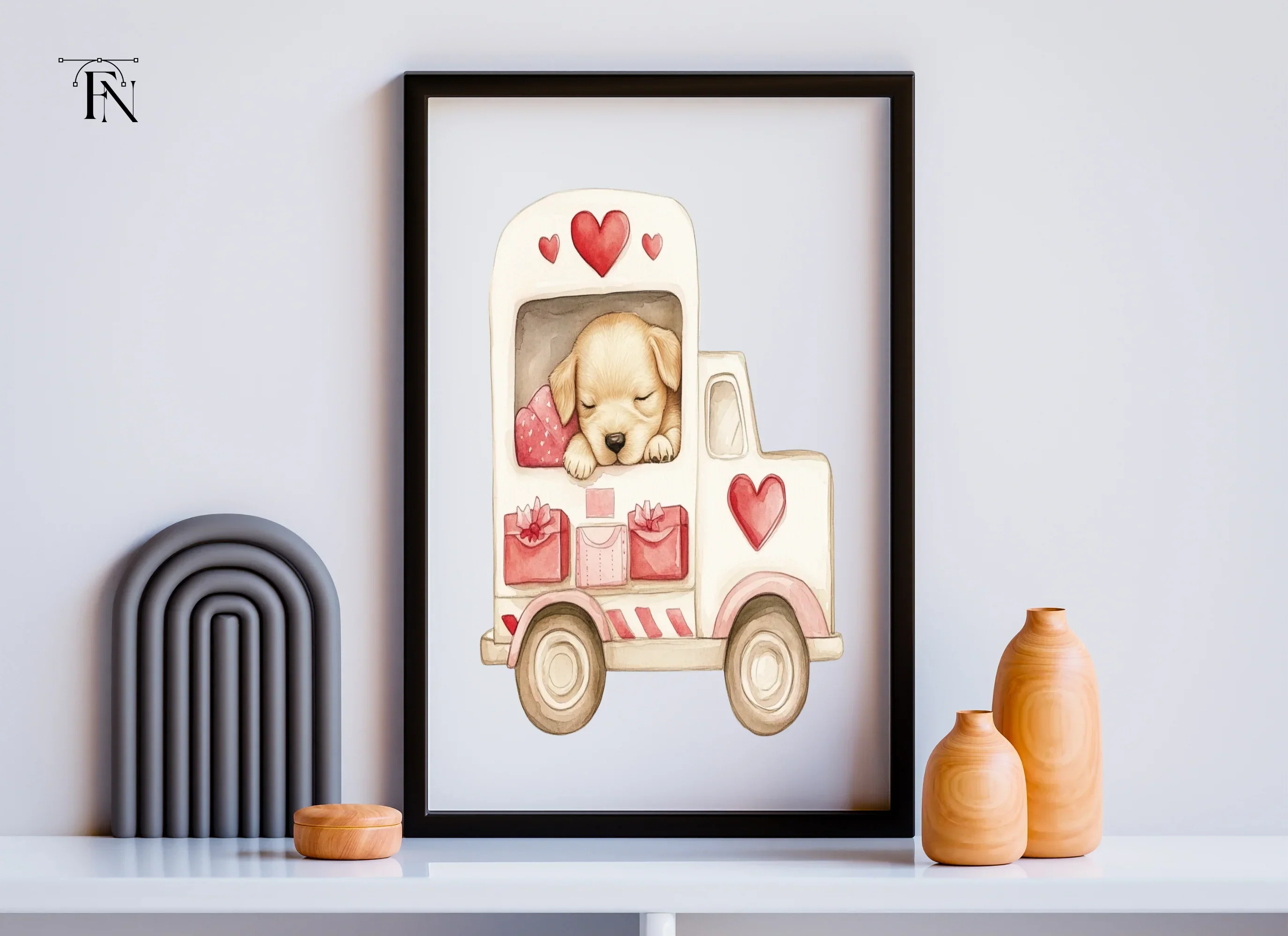 Sleeping Puppies in Love Trucks Clipart Bundle - Image 3