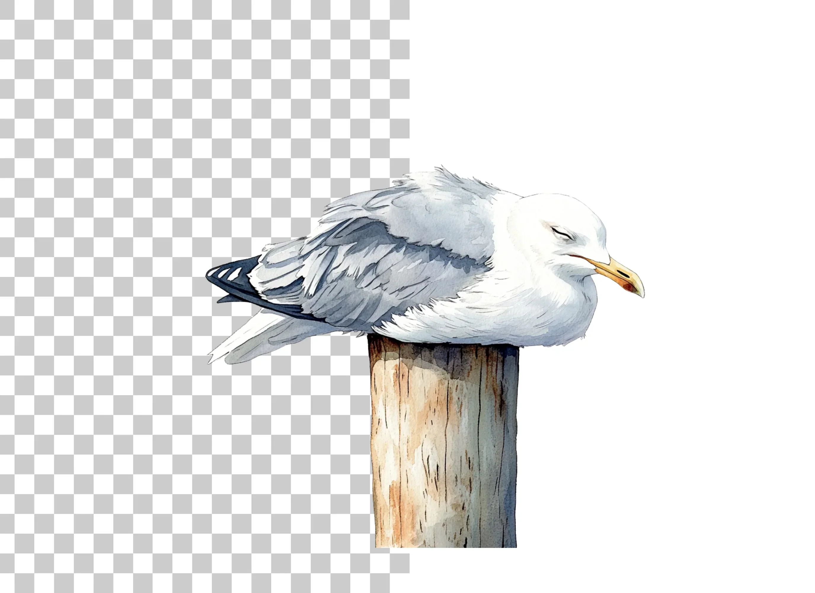 Sleeping Seagulls on Wooden Posts Clipart Bundle - Image 2