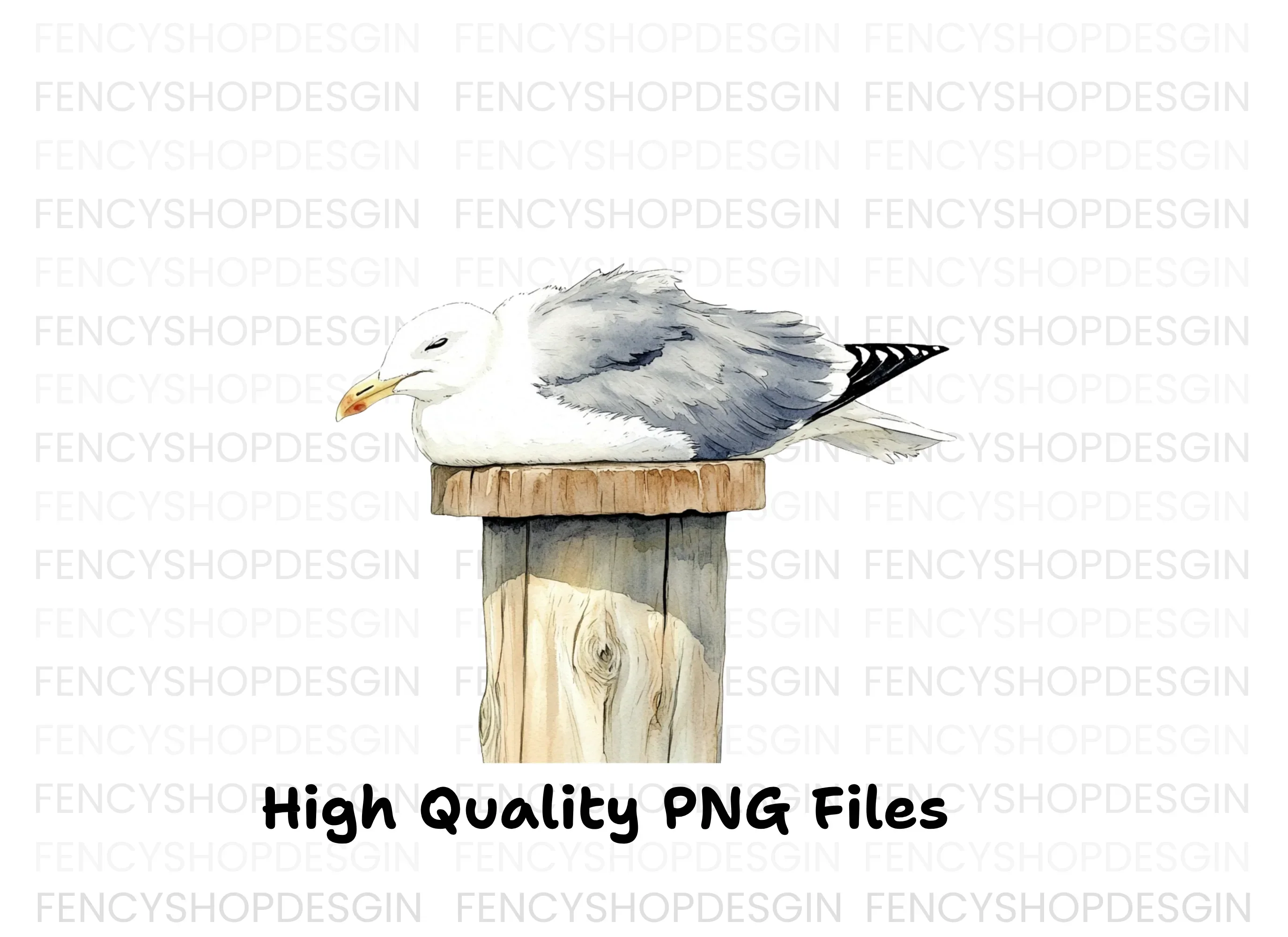 Sleeping Seagulls on Wooden Posts Clipart Bundle - Image 3