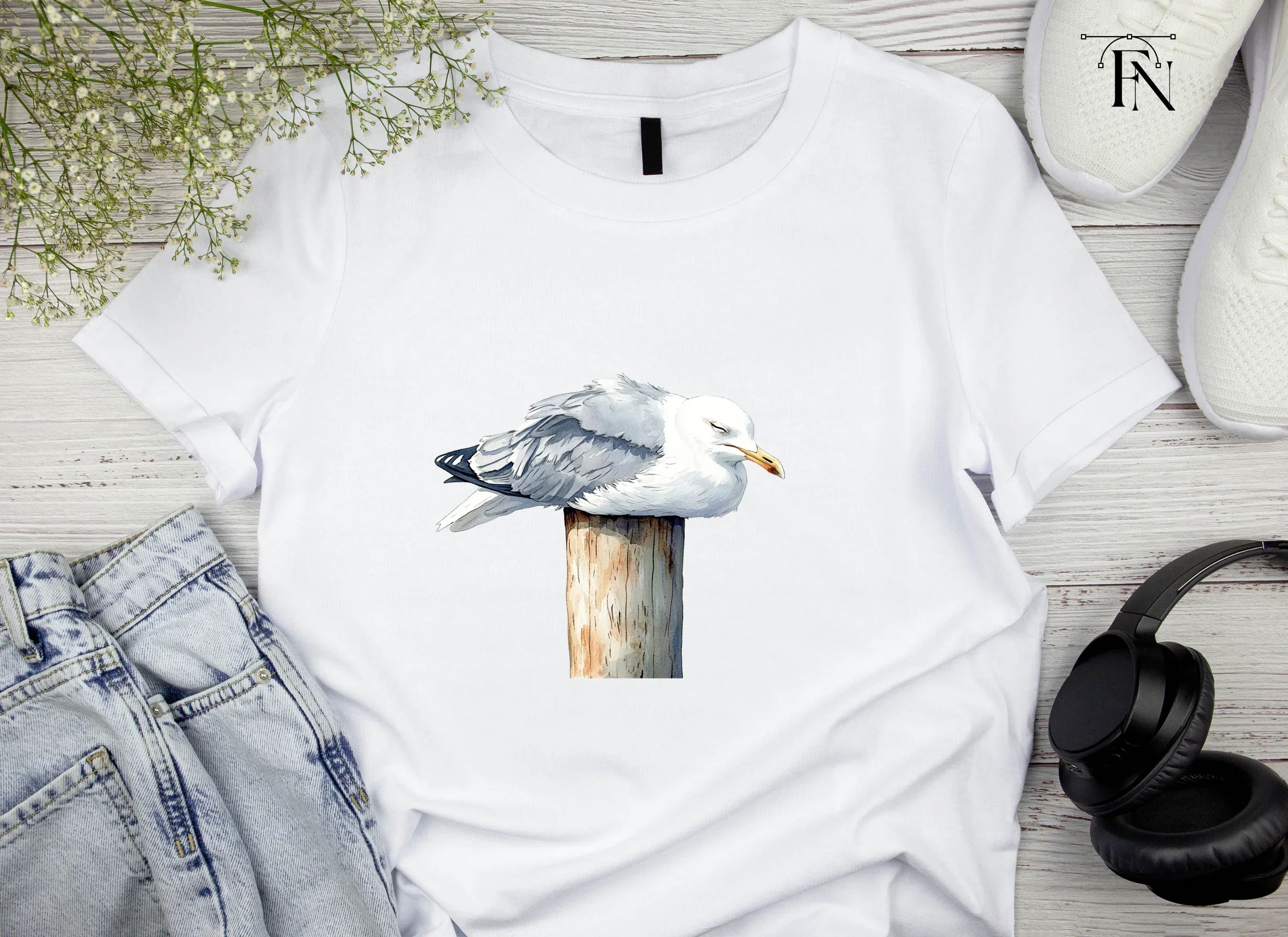 Sleeping Seagulls on Wooden Posts Clipart Bundle - Image 4