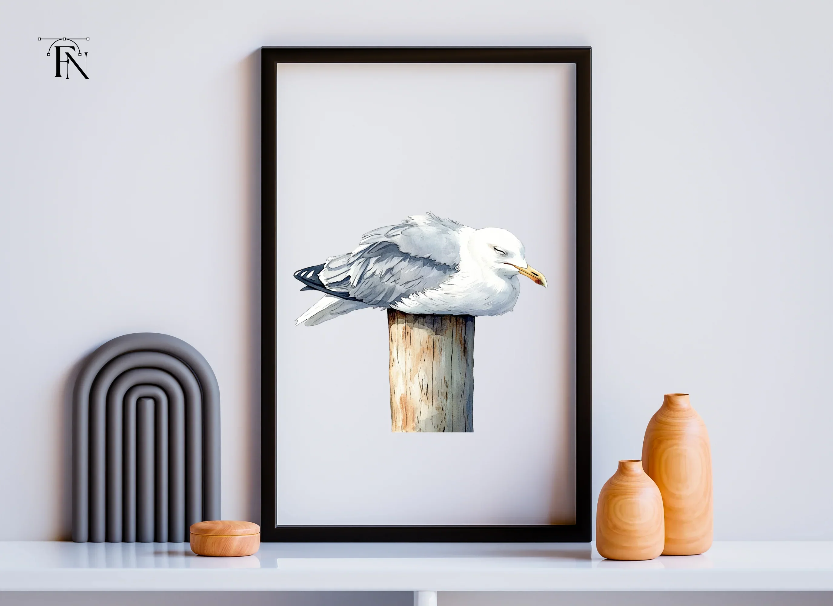 Sleeping Seagulls on Wooden Posts Clipart Bundle - Image 6