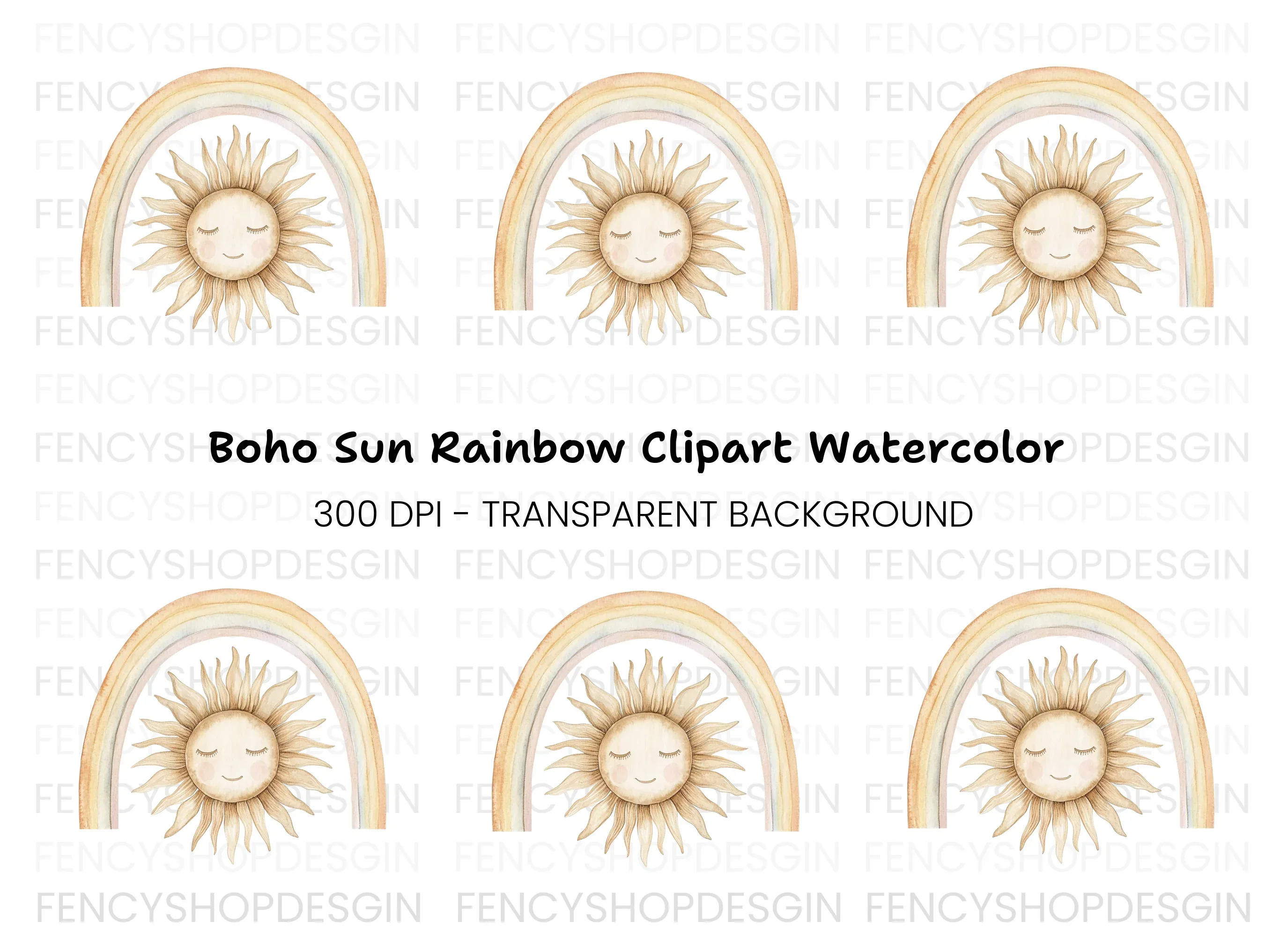 Sleeping Sun Under Boho Rainbow Clipart Bundle