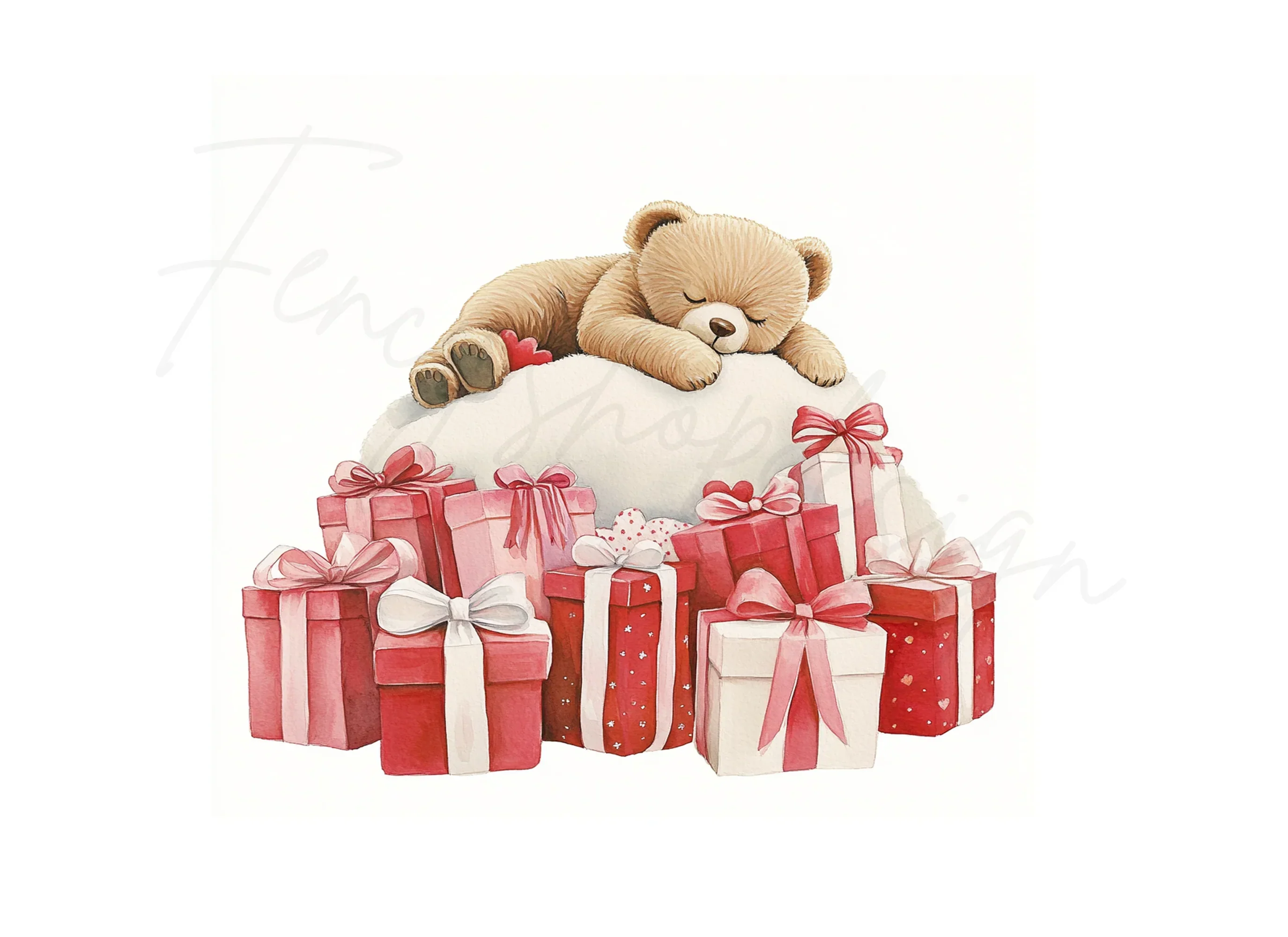 Sleeping Teddy Bear on Gift Pile Clipart Bundle - Image 3
