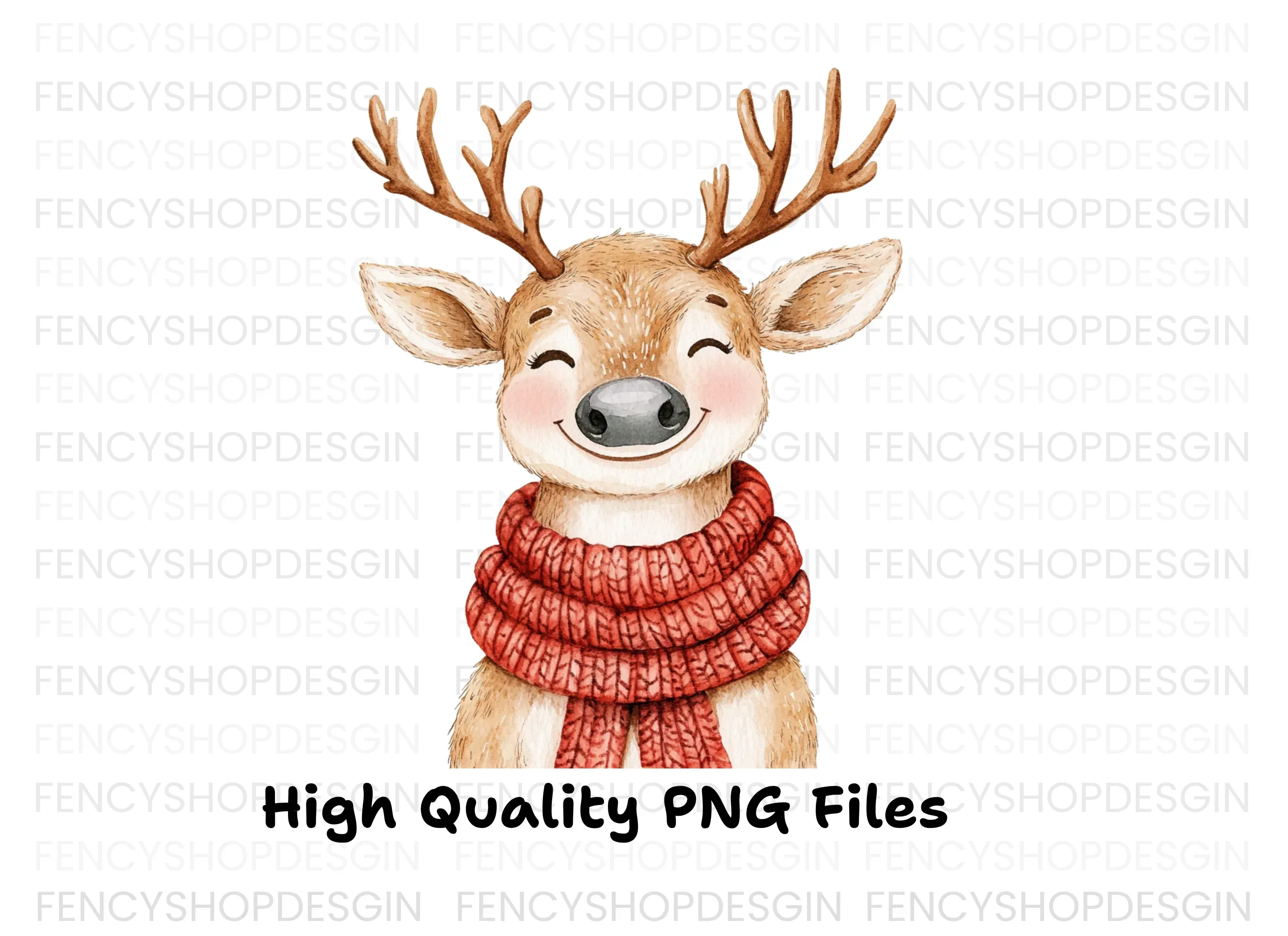 Smiling Reindeer with Red Scarf Clipart Bundle - Image 3