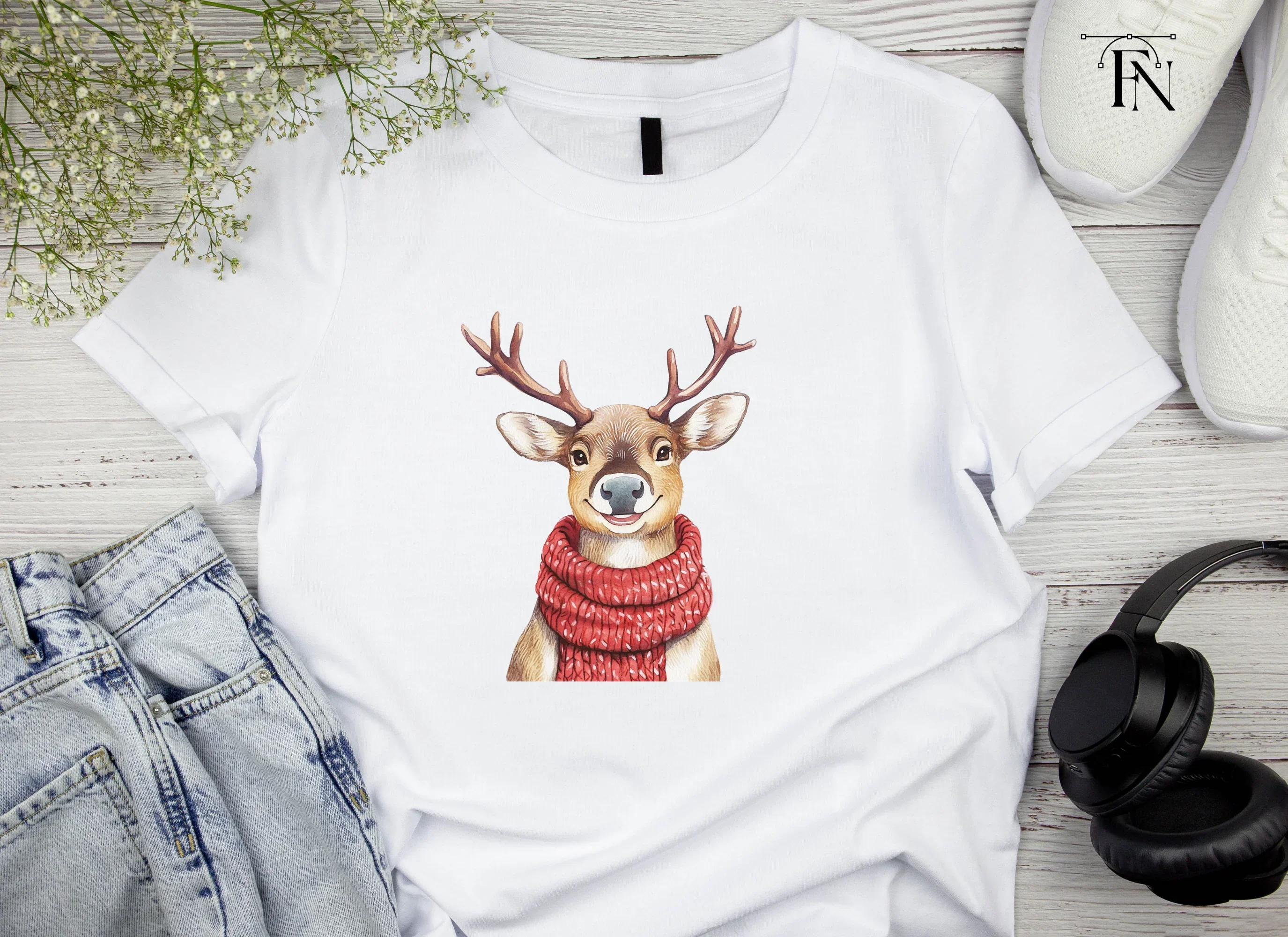 Smiling Reindeer with Red Scarf Clipart Bundle - Image 4