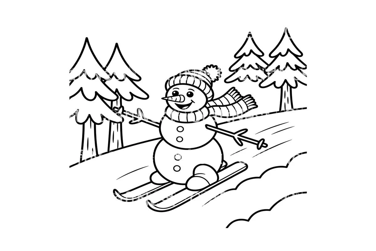 Snowman Skiing Winter Fun Coloring Books - Image 3