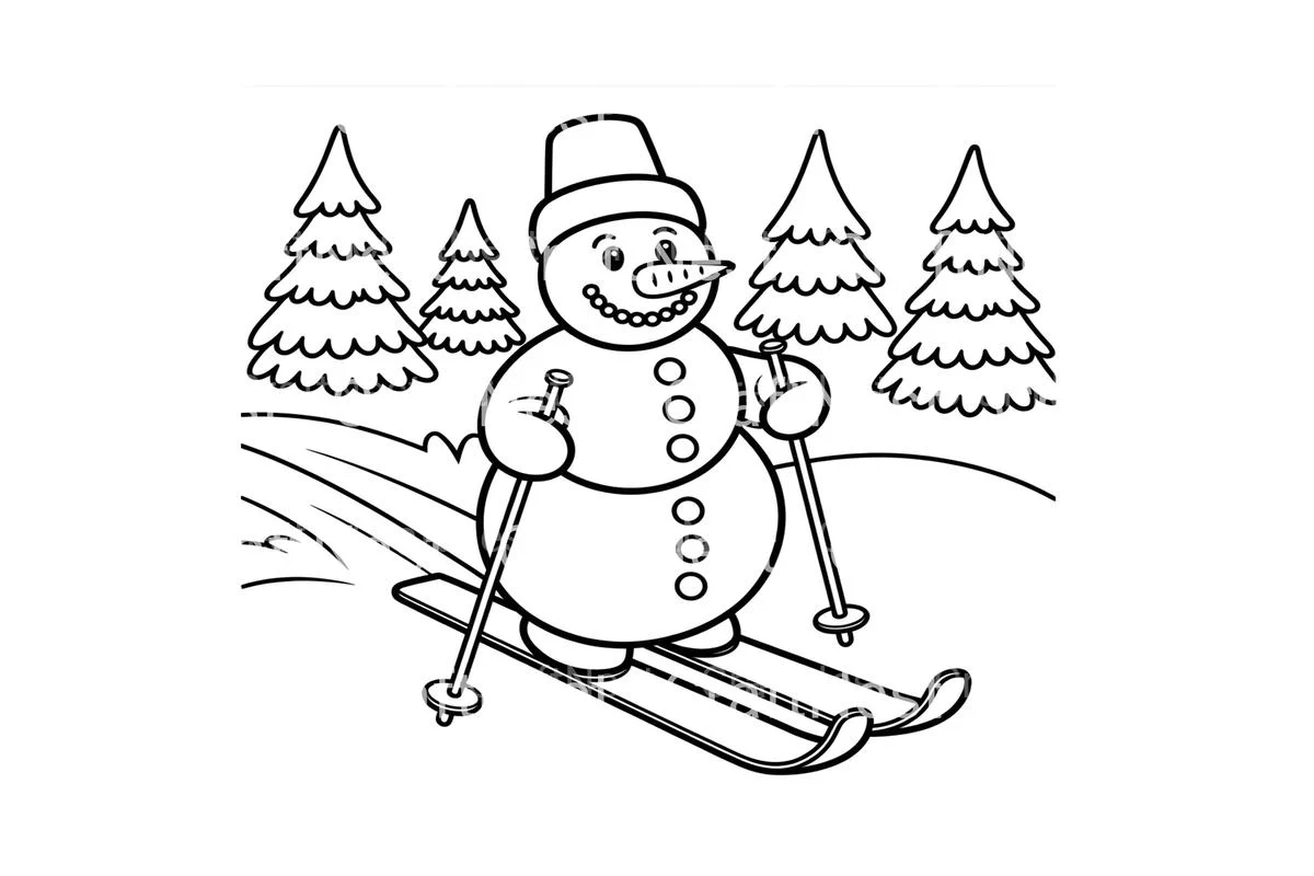 Snowman Skiing Winter Fun Coloring Books - Image 4