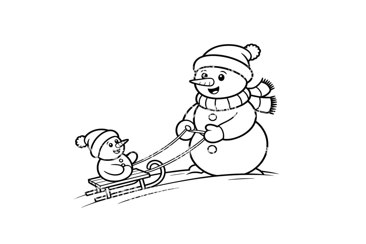 Snowman Sledding Winter Coloring Books - Image 2