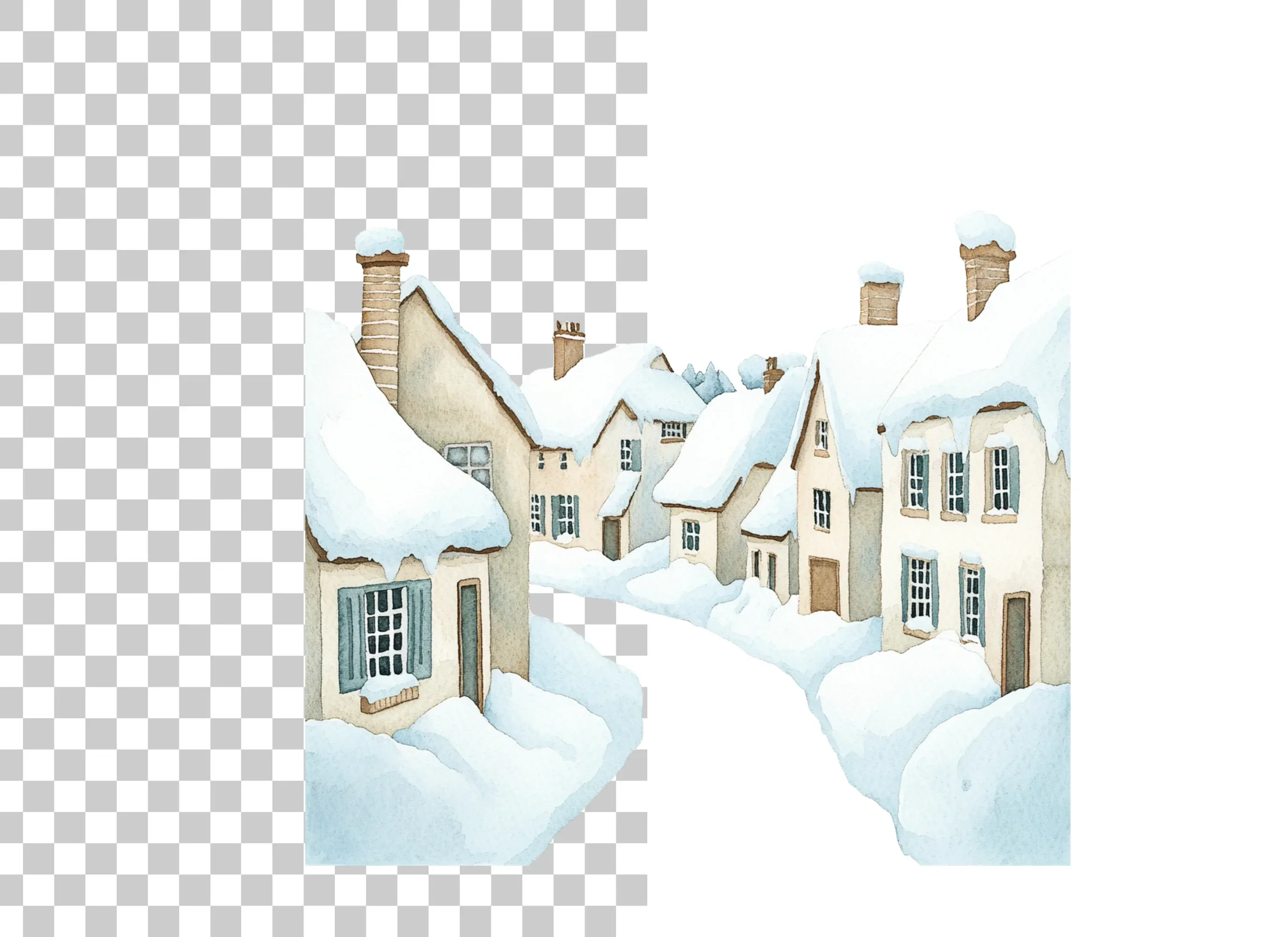 Snowy Village Street Clipart Bundle - Image 2