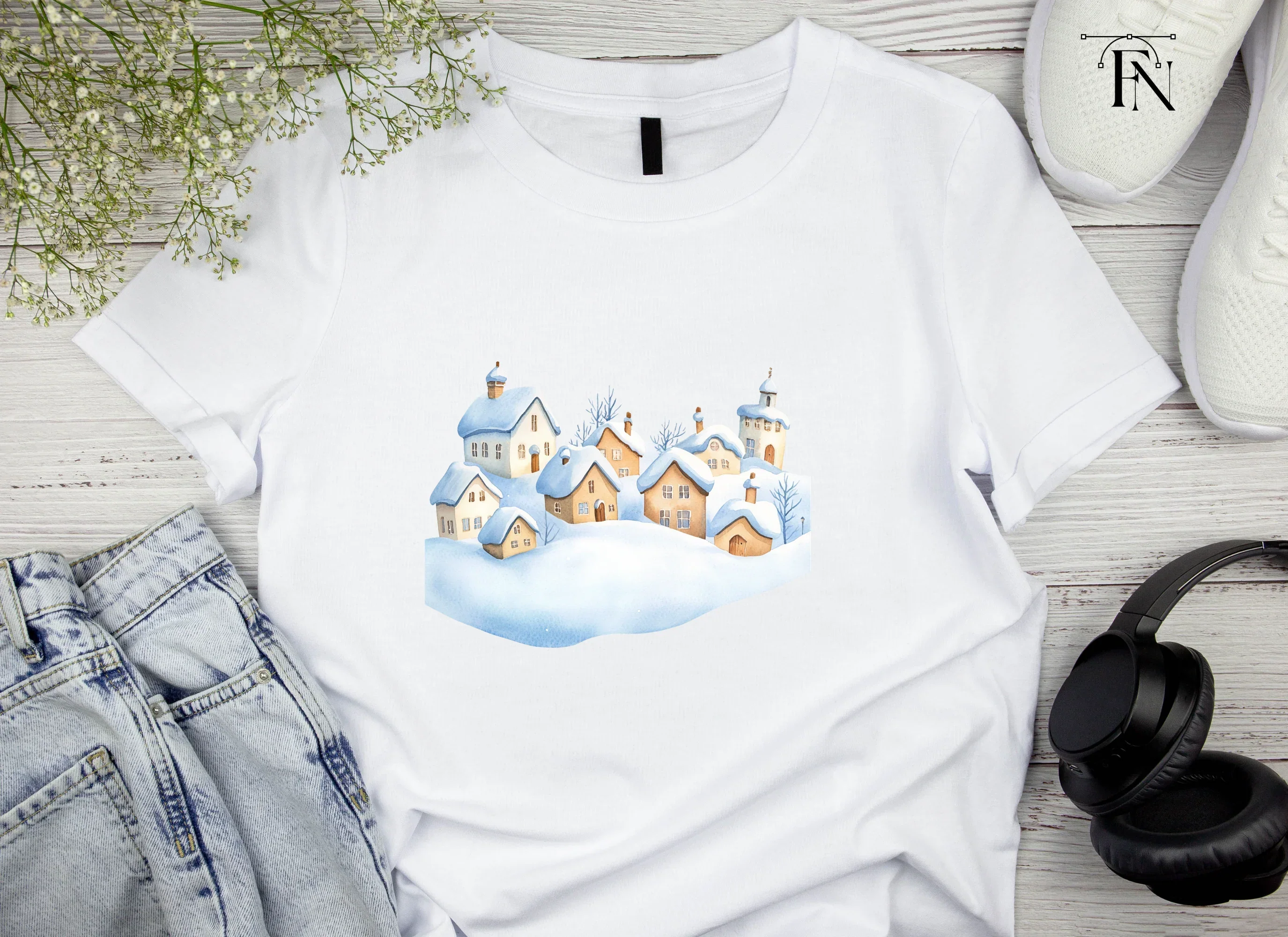 Snowy Winter Village Landscape Clipart Bundle - Image 4