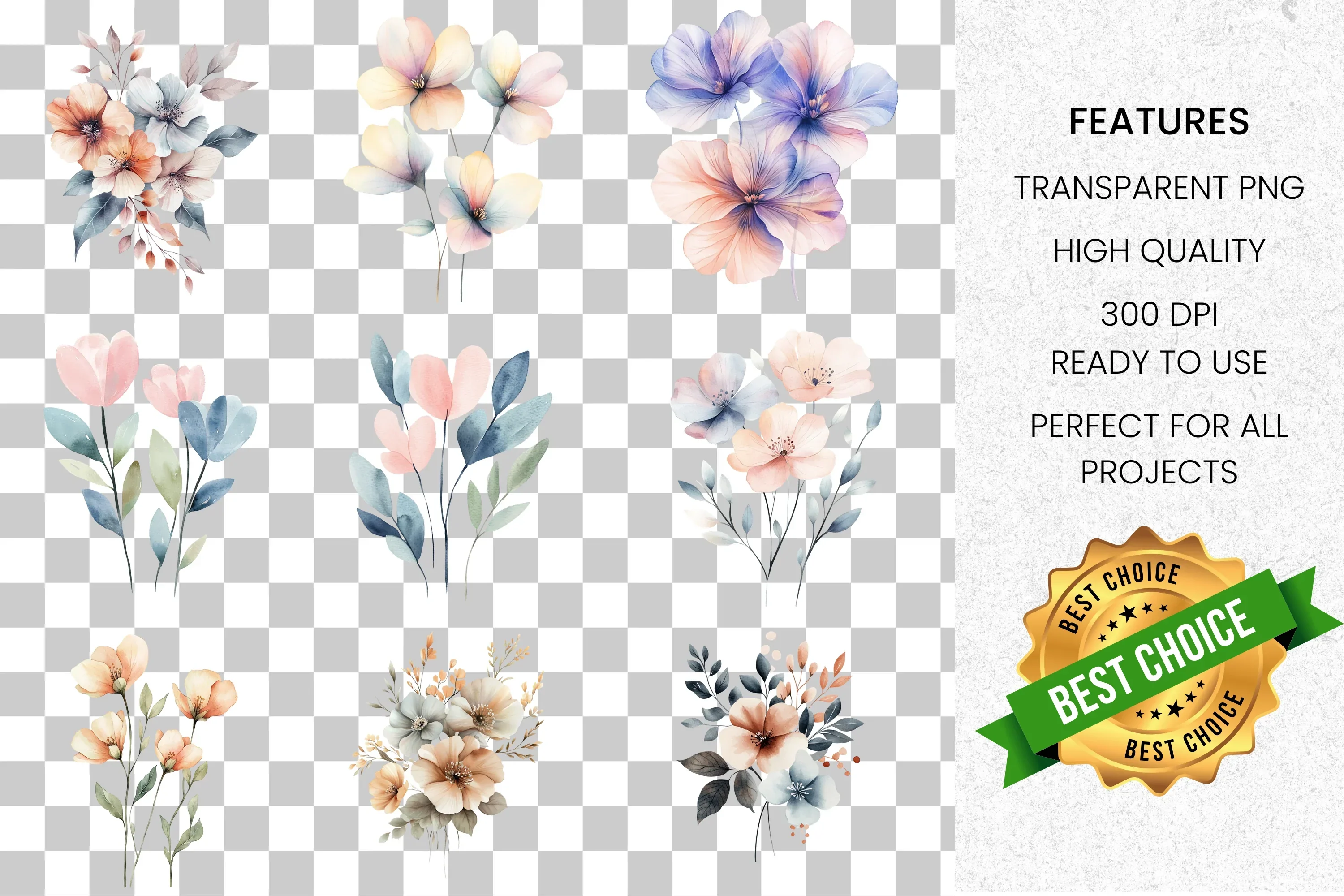 Soft Floral Bouquets Clipart Bundle - Image 2
