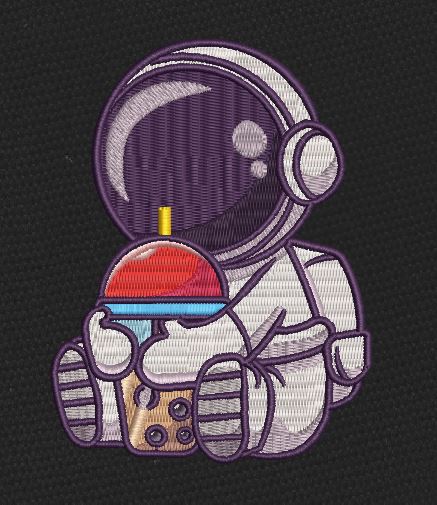 Space Boba Drinking Astronaut Embroidery Design