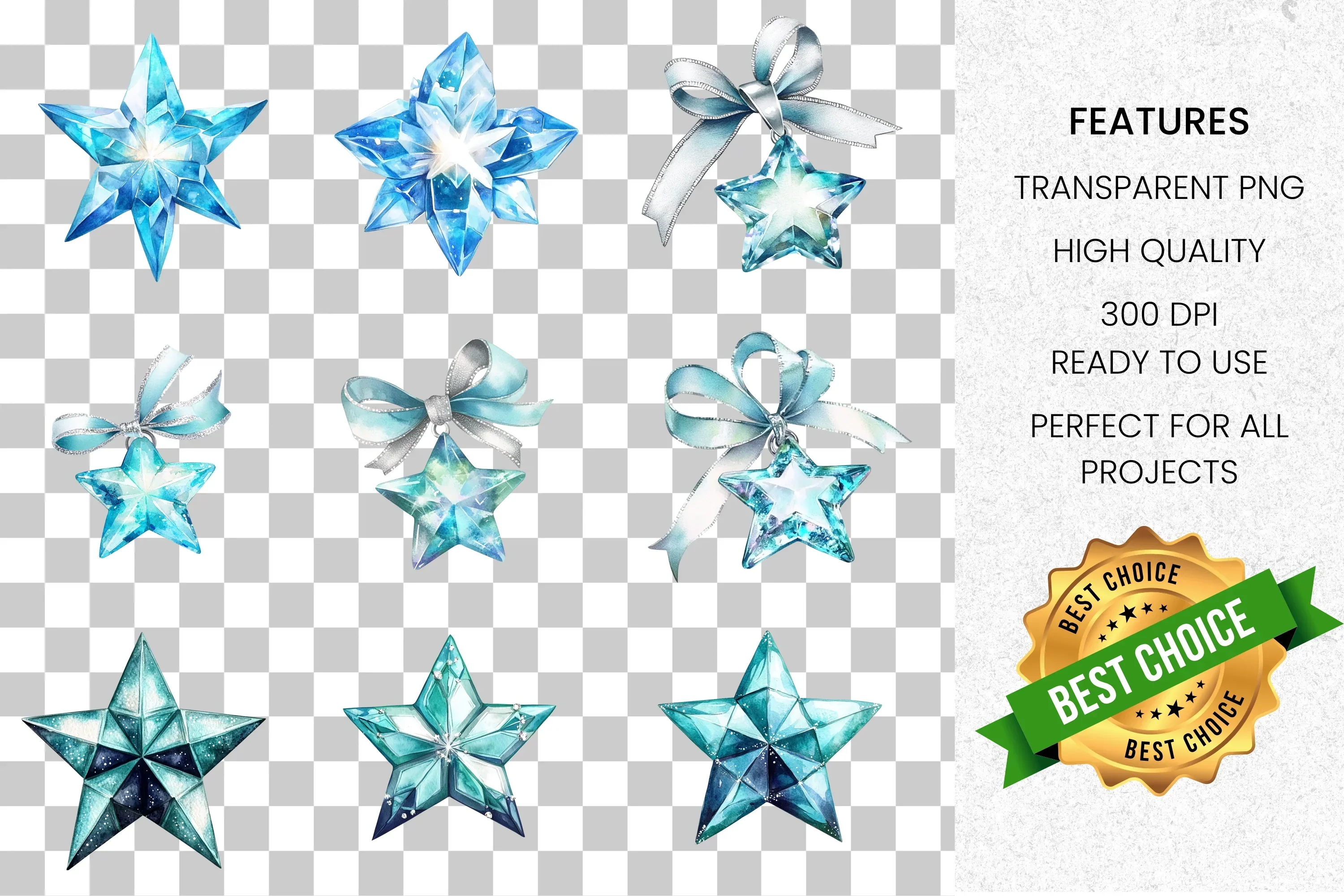 Sparkling Blue Crystal Star Clipart Bundle - Image 8