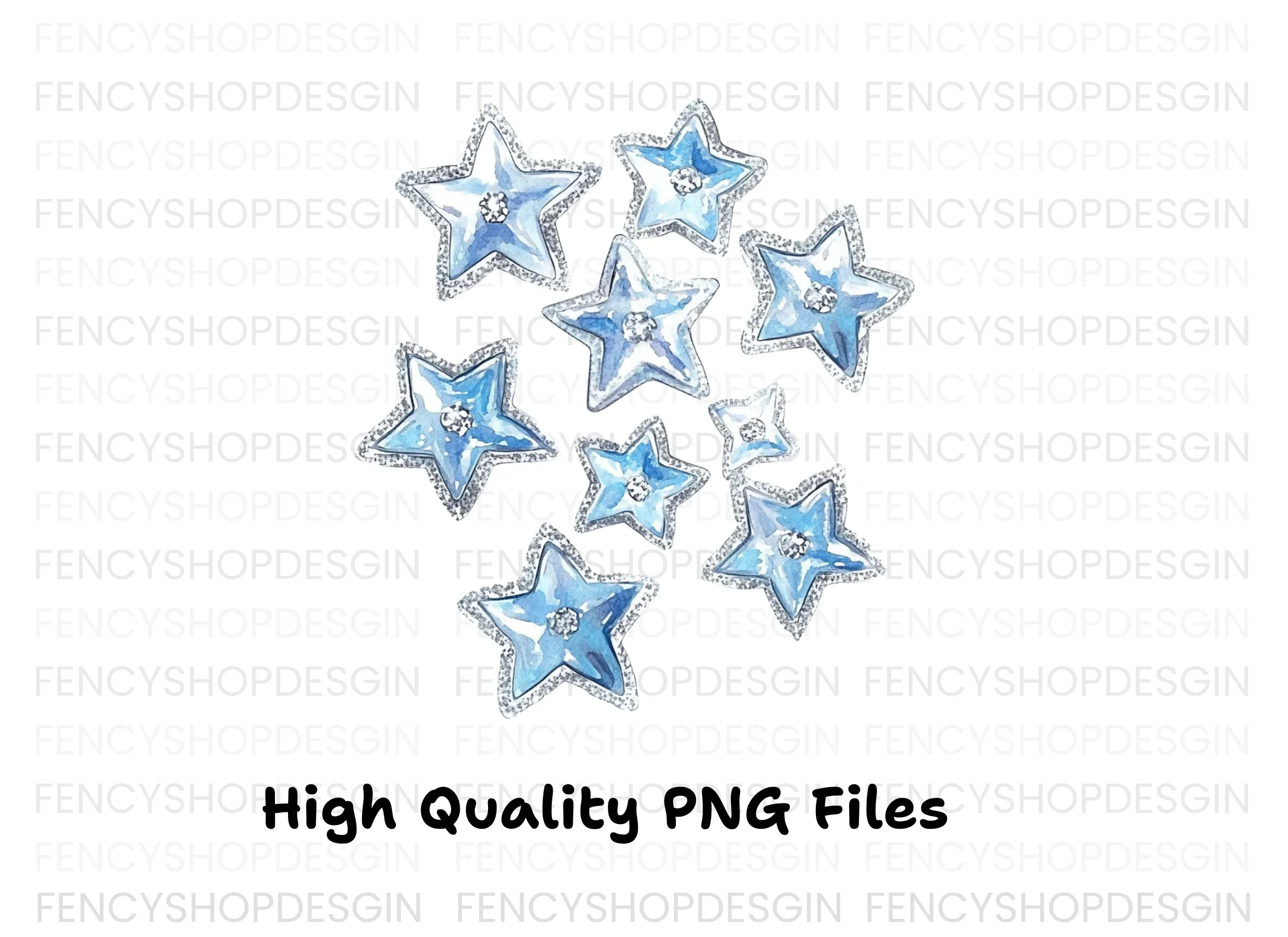 Sparkling Blue Star Gemstone Clipart Bundle - Image 3