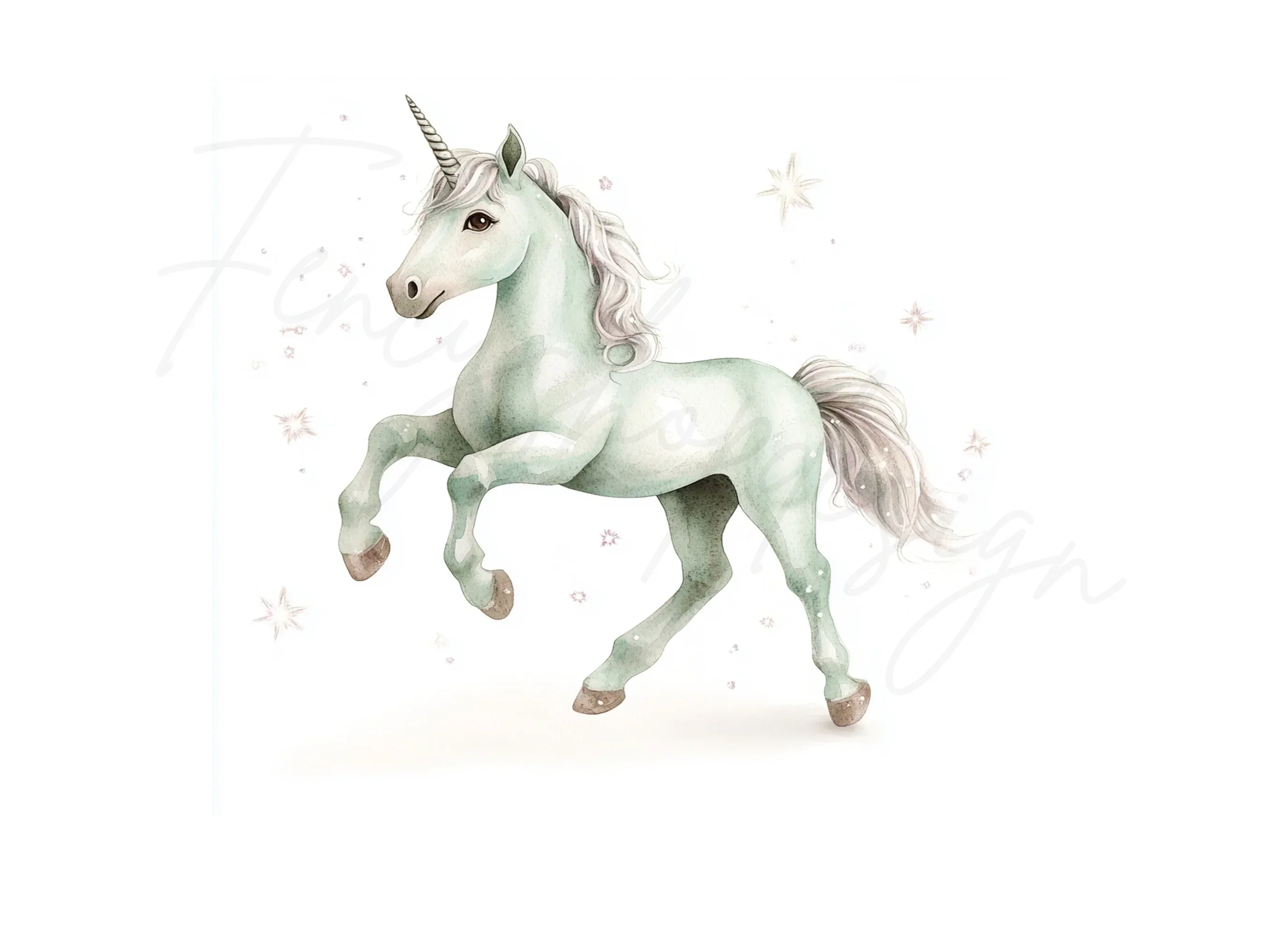 Sparkling Mint Green Unicorn Clipart Bundle - Image 2