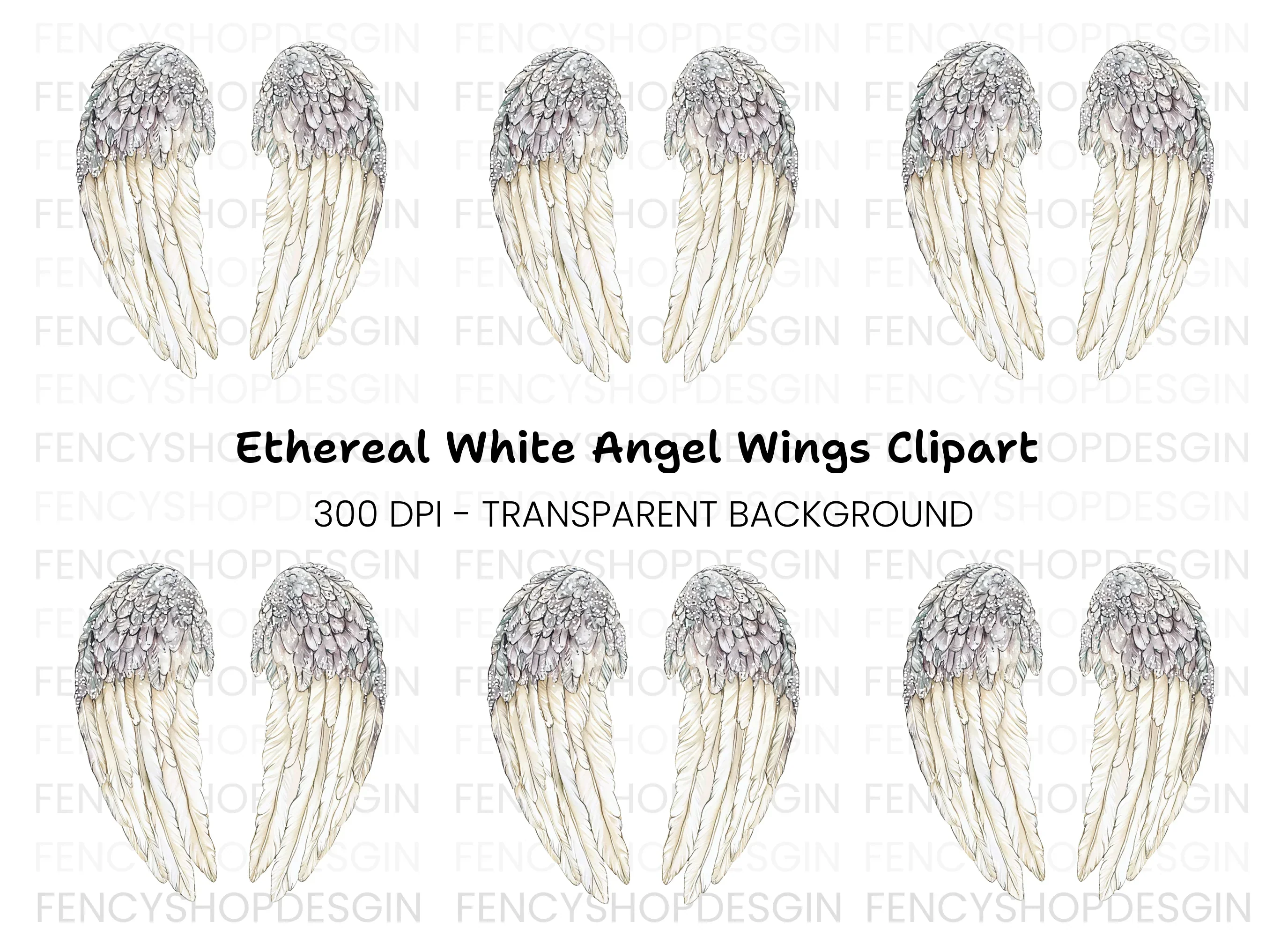 Sparkling White Angel Wings Clipart Bundle
