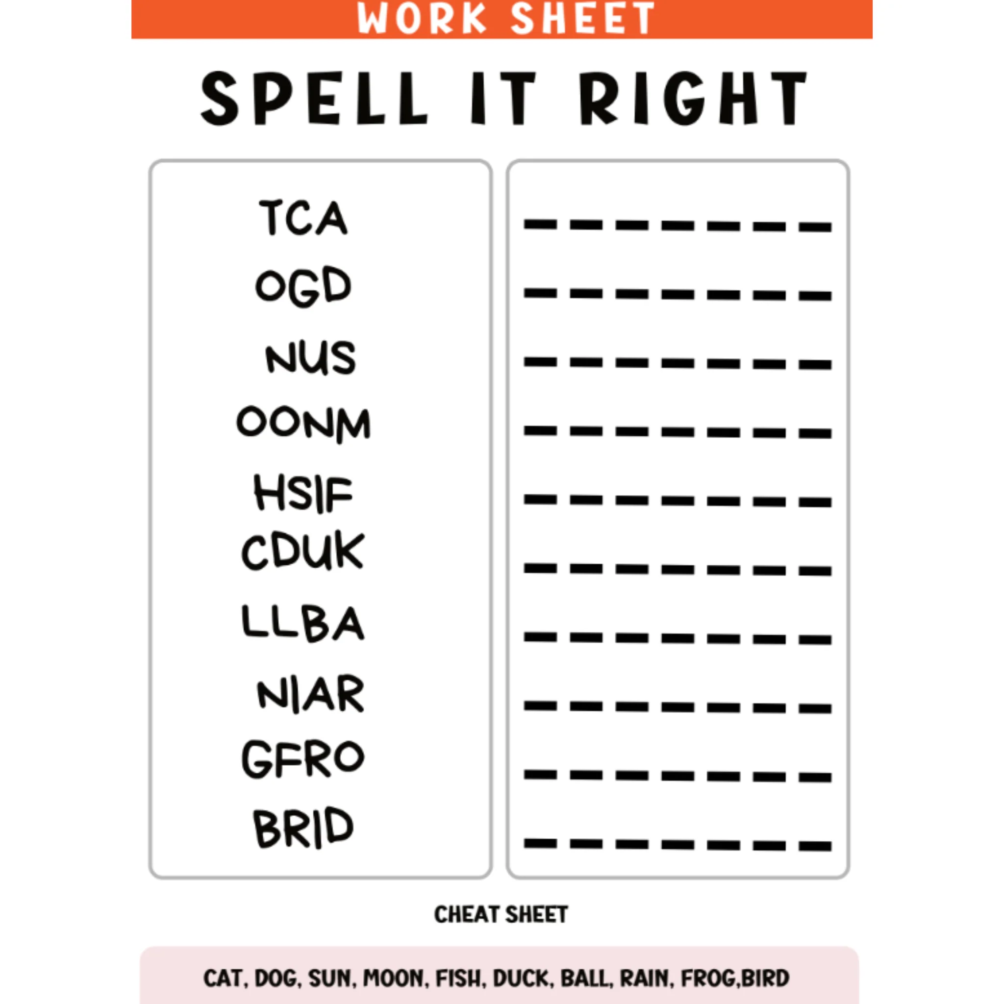 Spell It Right Picture Spelling Worksheets