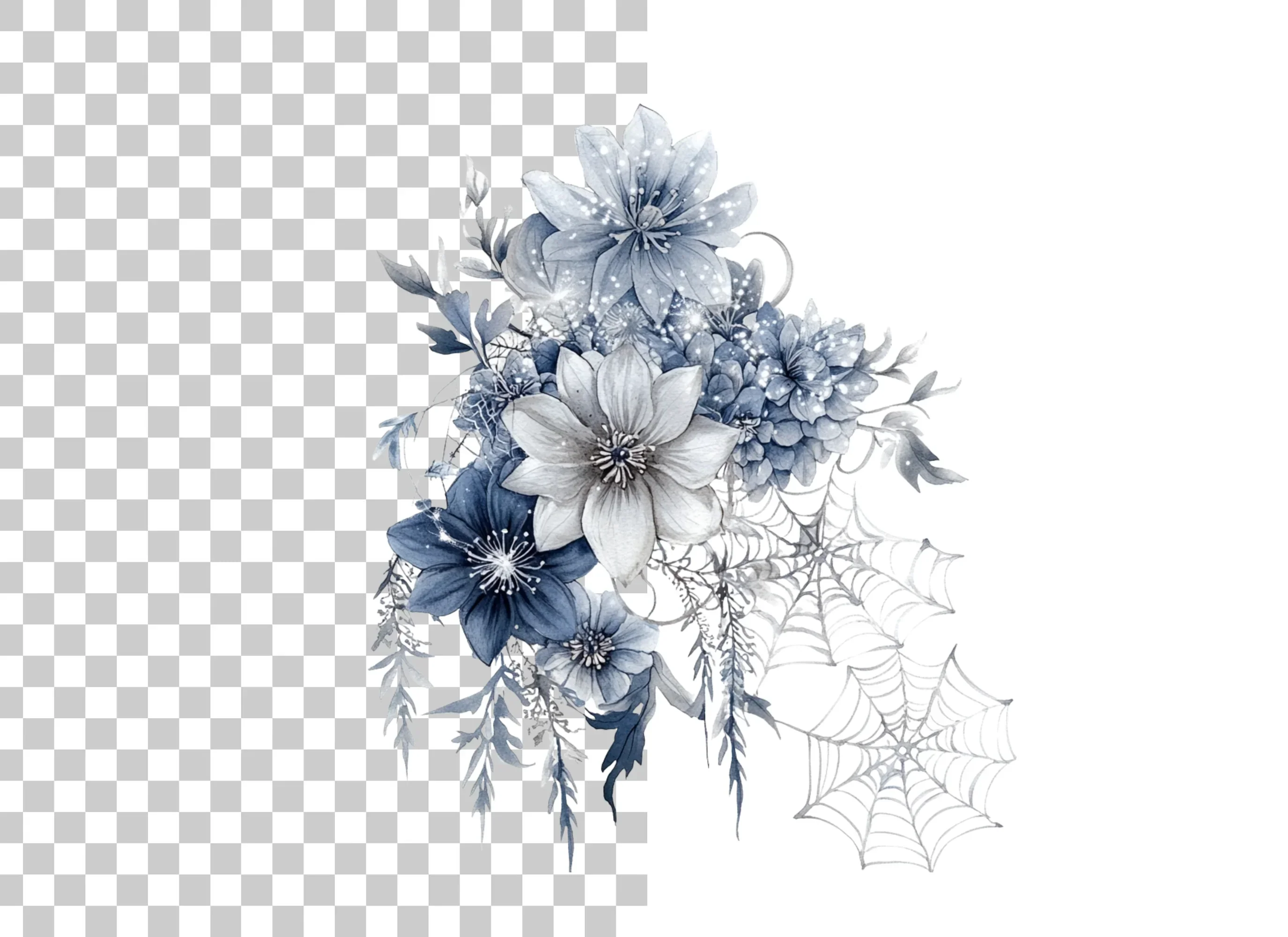Spooky Blue Floral Halloween Clipart Bundle - Image 2
