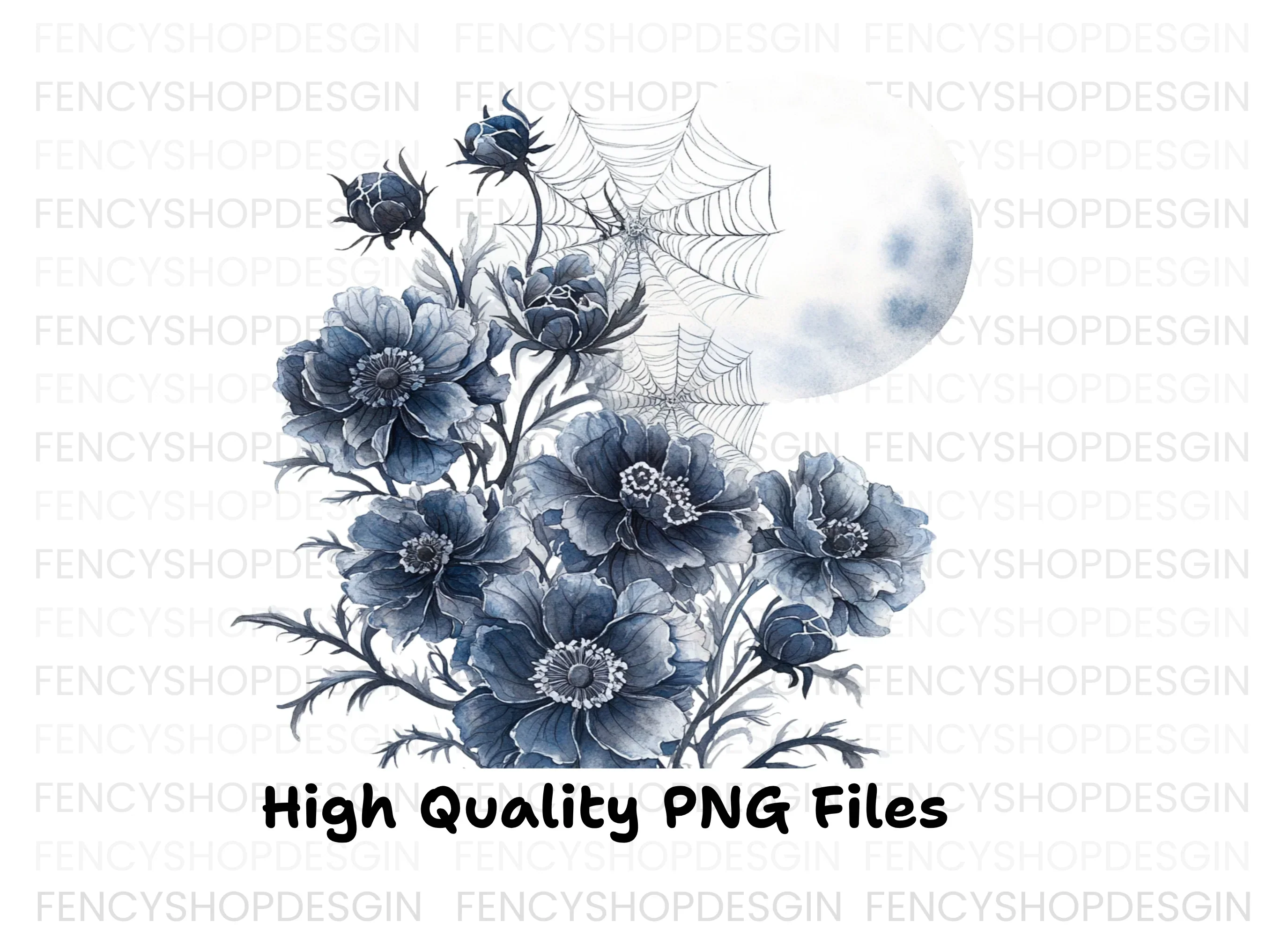 Spooky Blue Floral Halloween Clipart Bundle - Image 3