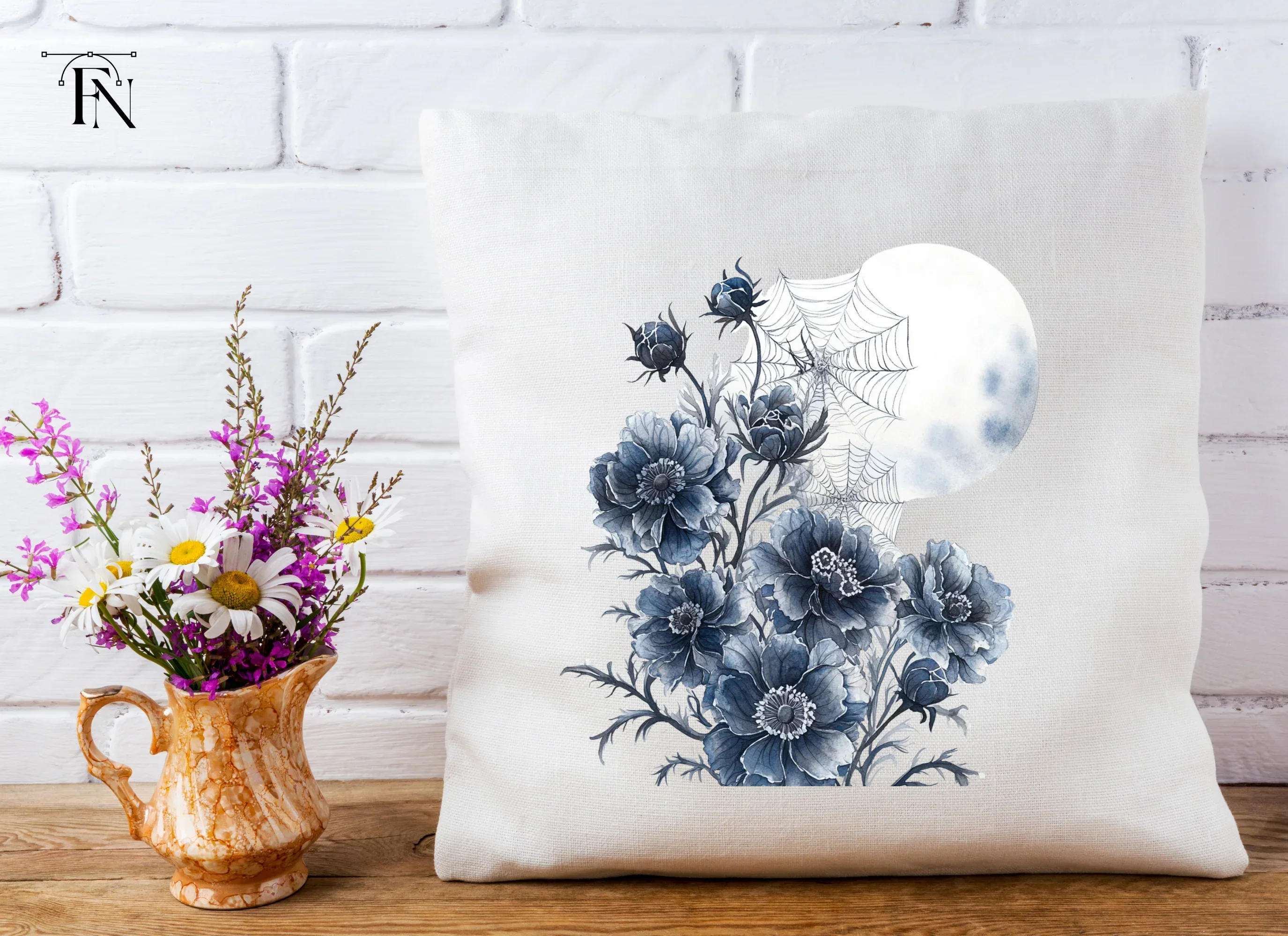 Spooky Blue Floral Halloween Clipart Bundle - Image 5