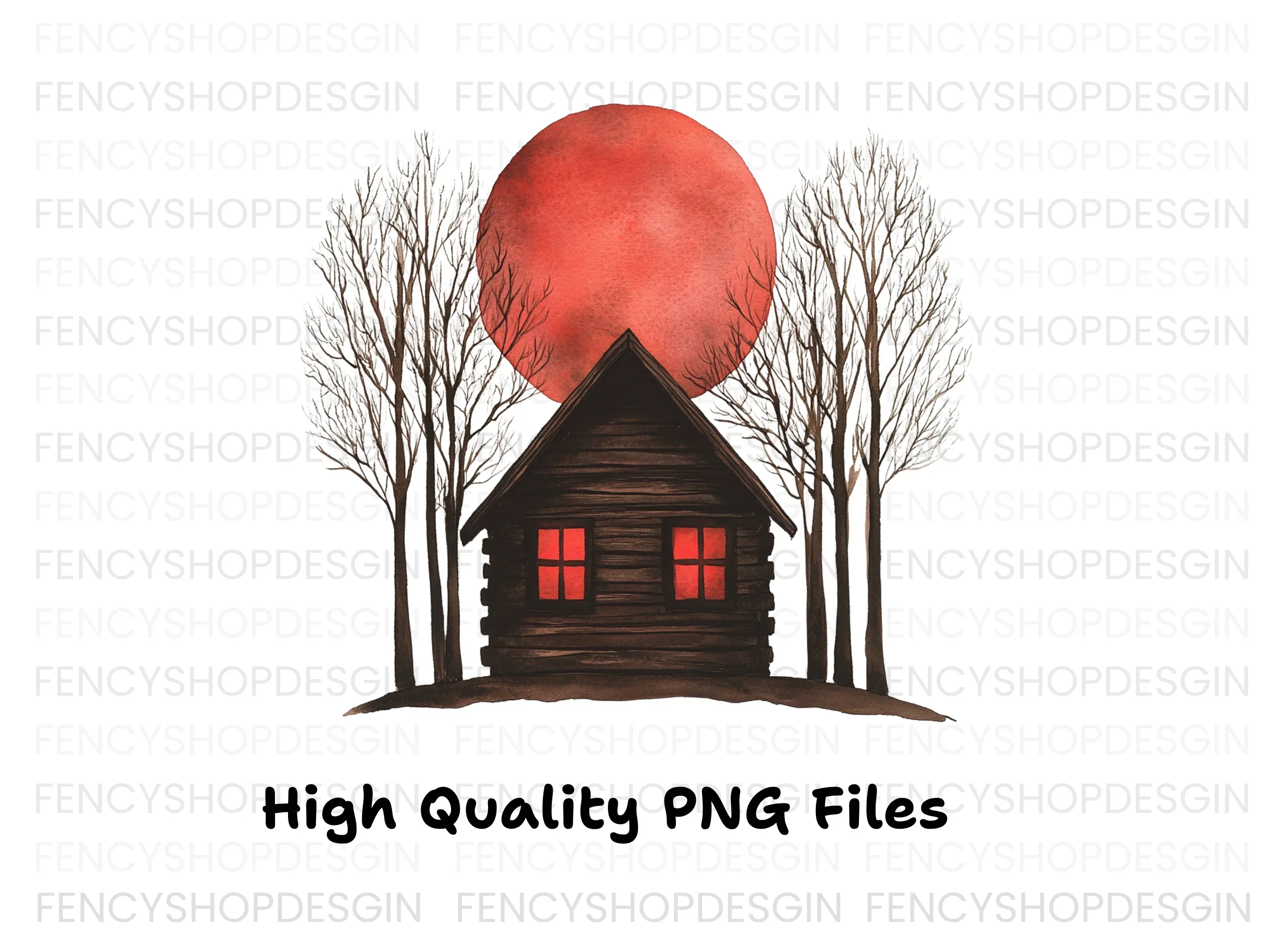 Spooky Cabins Under Blood Moon Clipart Bundle - Image 3