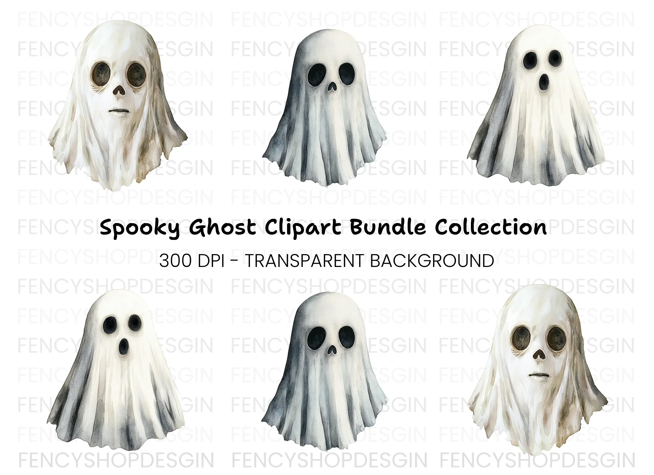 Spooky Ghost Trio Clipart Bundle